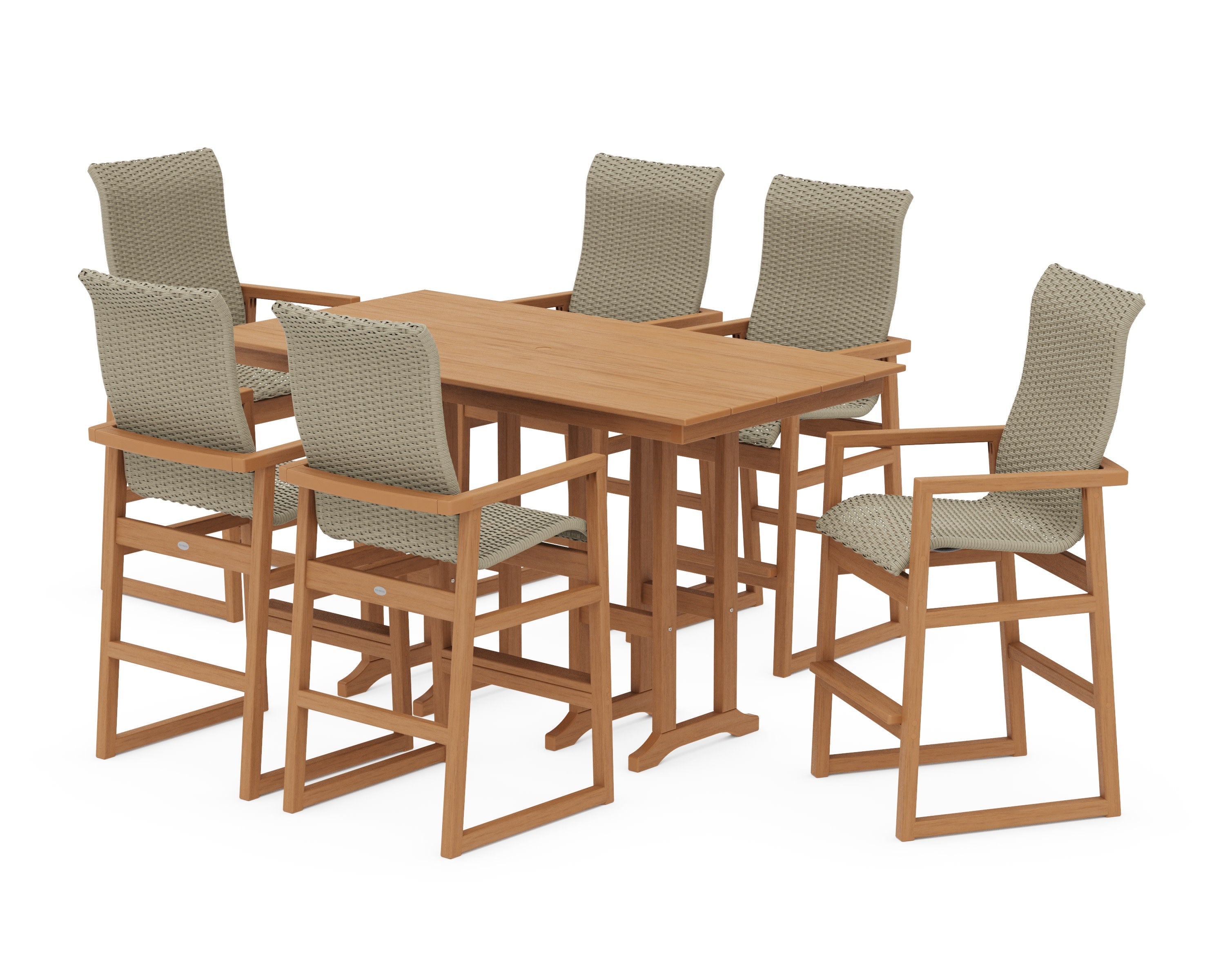 EDGE Woven Highback Arm Chair 7-Piece Farmhouse Bar Set in Natural / Dune Grass
