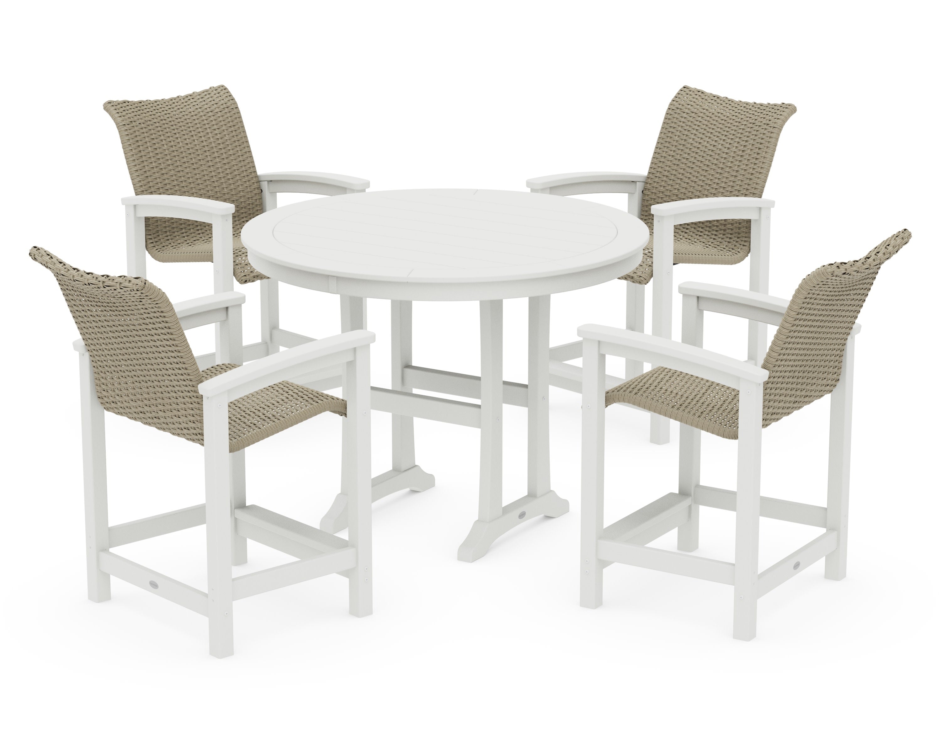 Coastal Woven 5-Piece Round Counter Set in Vintage White / Dune Grass
