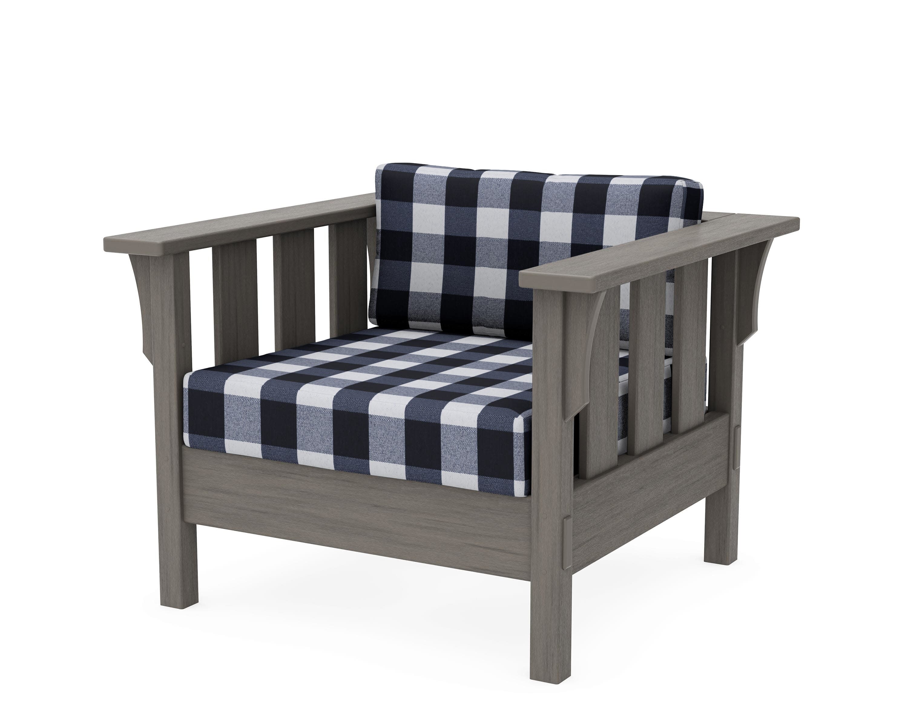 Acadia Deep Seating Chair in Driftwood / Buffalo Plaid Marine Indigo