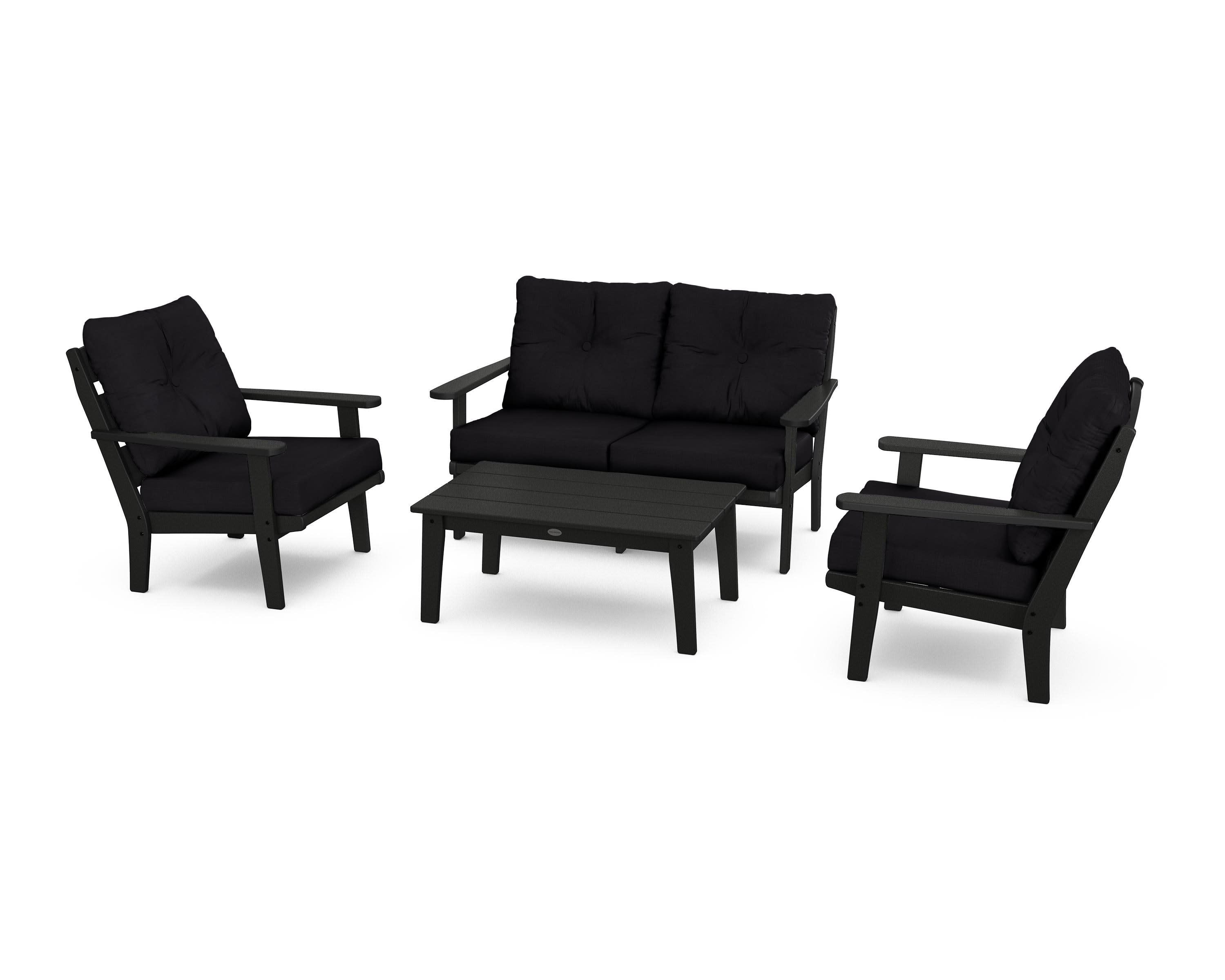 Lakeside 4-Piece Deep Seating Set in Black / Midnight Linen