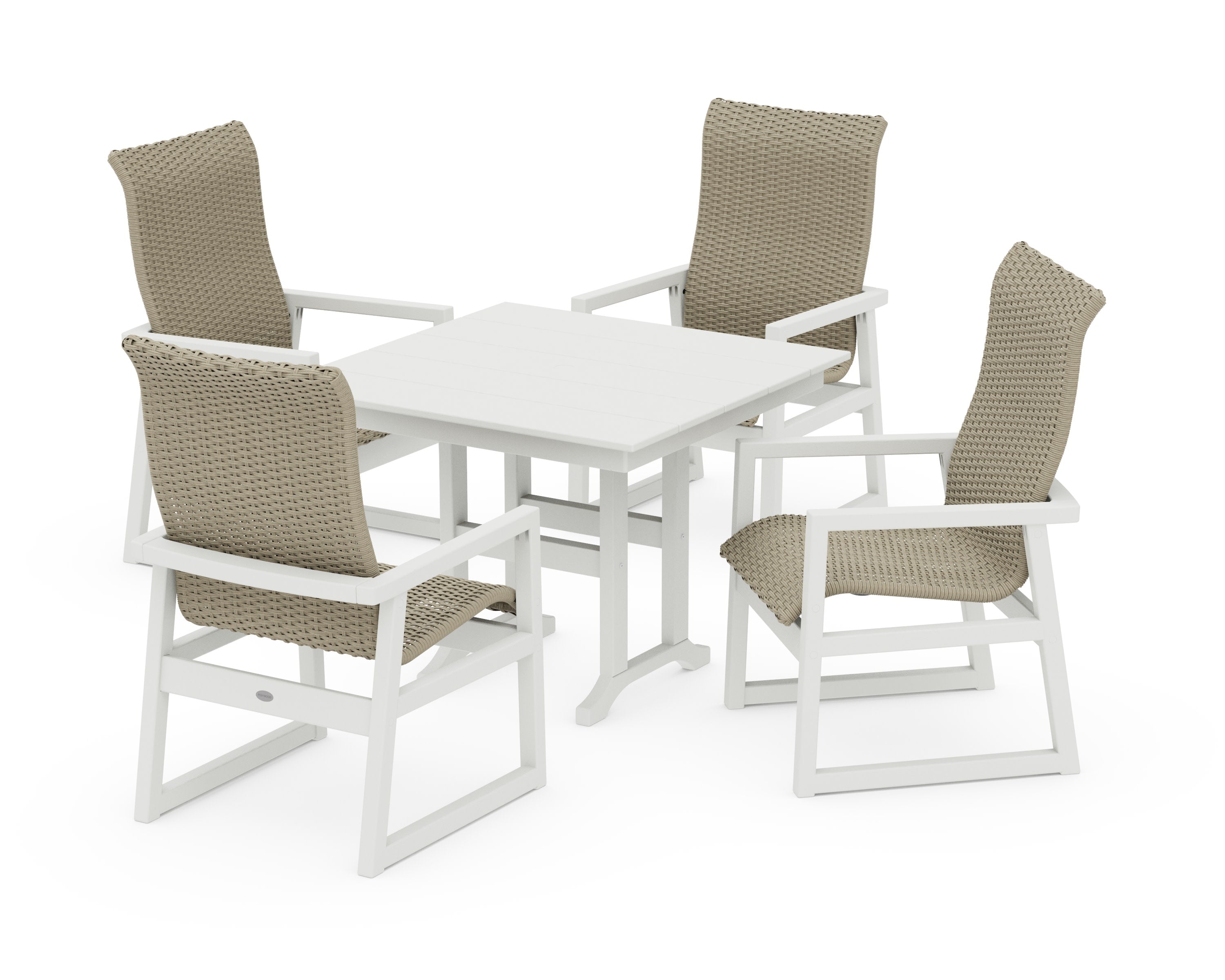 EDGE Woven Highback 5-Piece Farmhouse Dining Set in Vintage White / Dune Grass