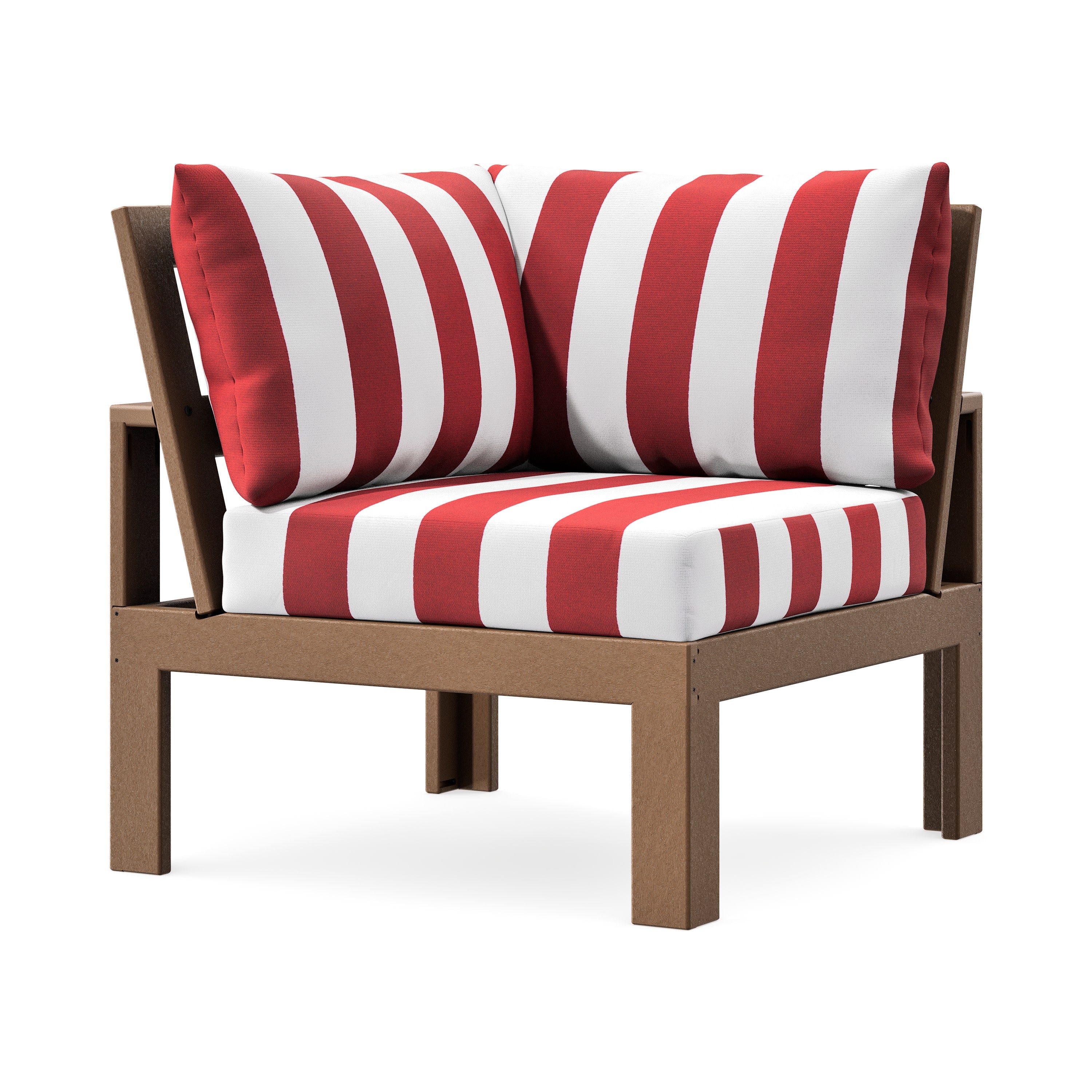Modular Corner Chair in Teak / Cabana Stripe Crimson