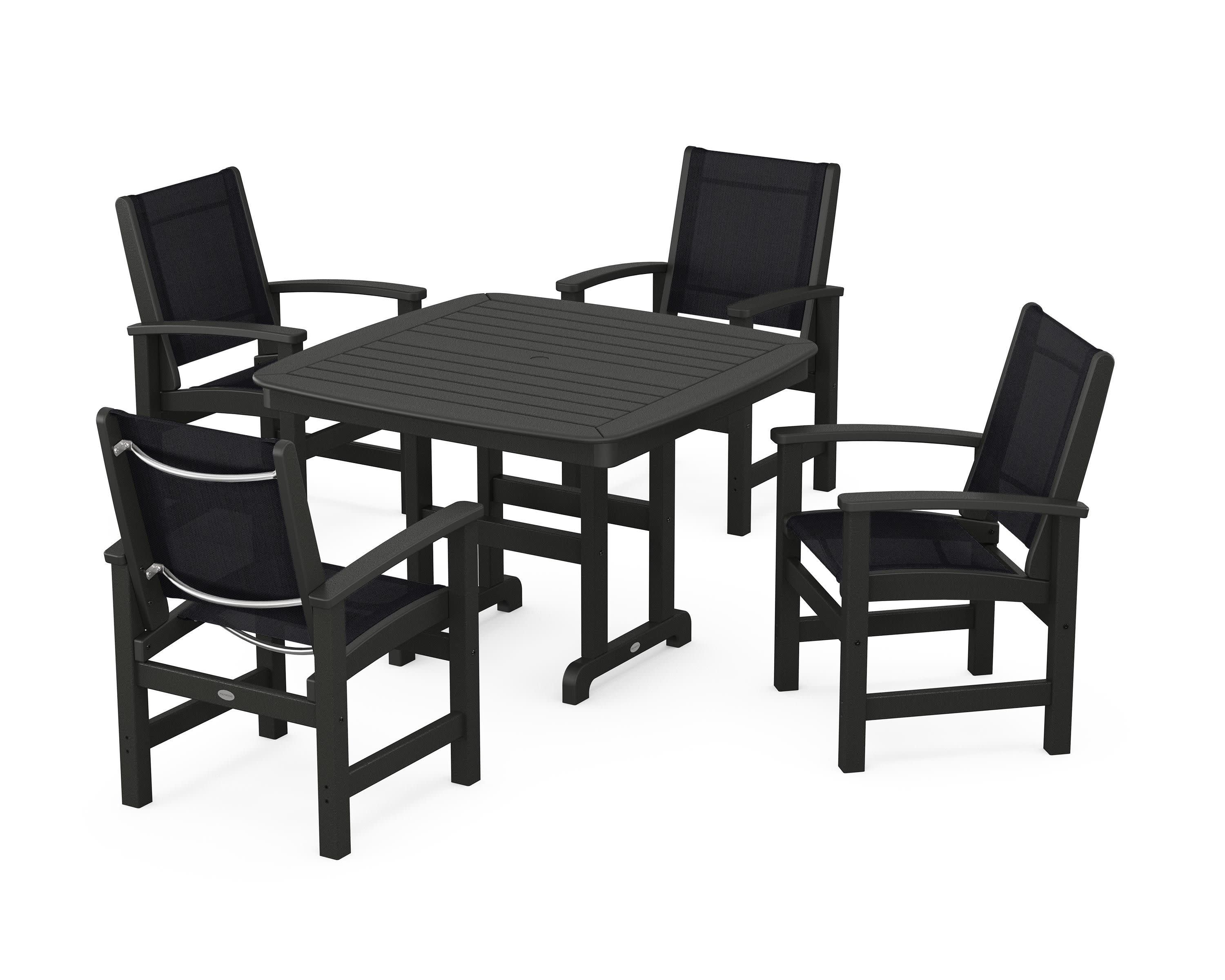 Coastal 5-Piece Dining Set in Black / Black Sling
