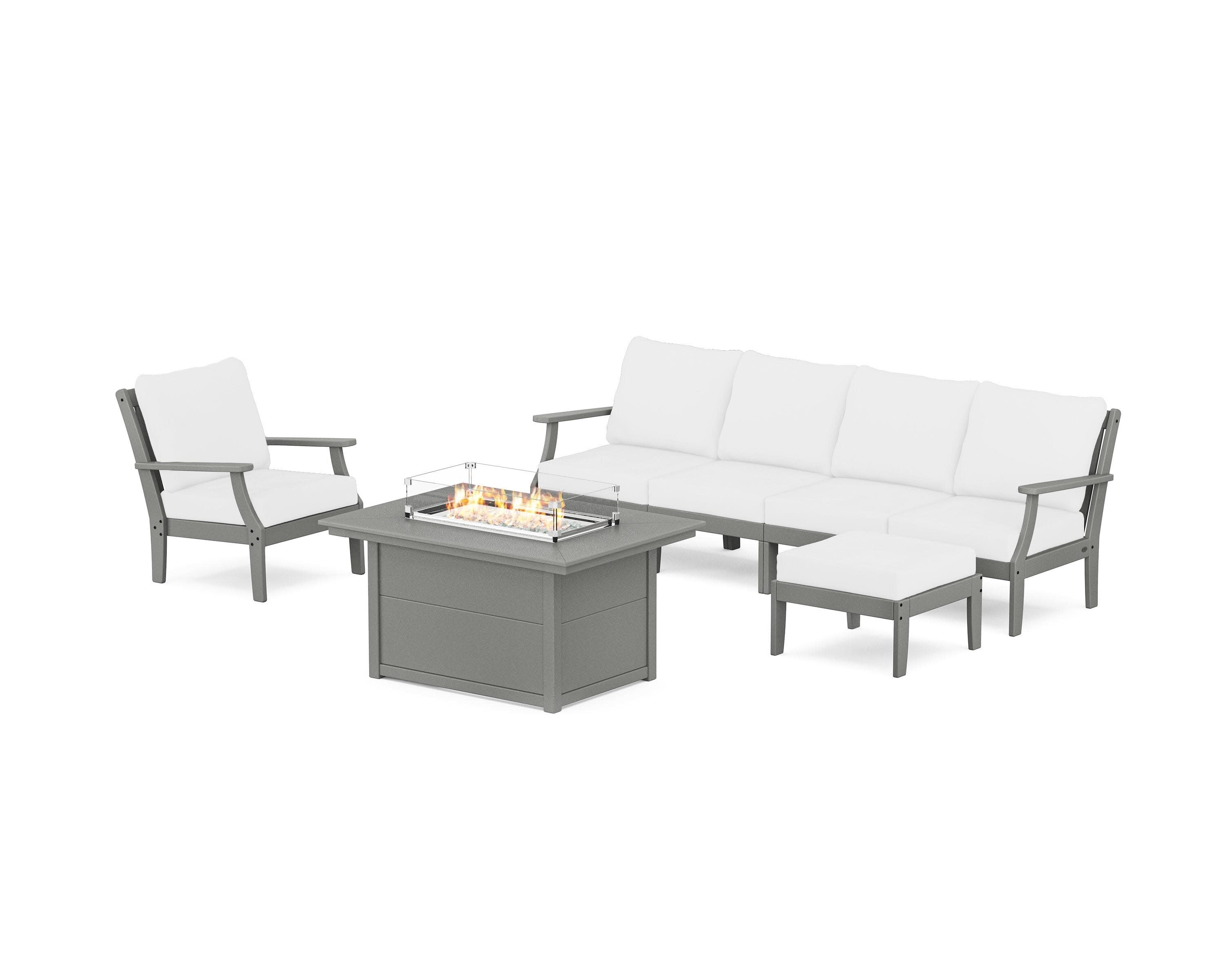 Braxton Sectional Lounge and Fire Pit Set in Slate Grey / Natural