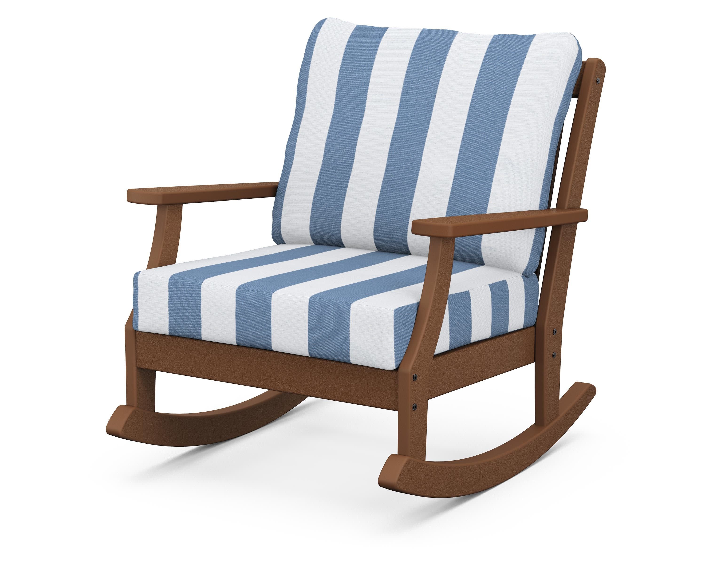 Braxton Deep Seating Rocking Chair in Teak / Cabana Stripe Sky Blue