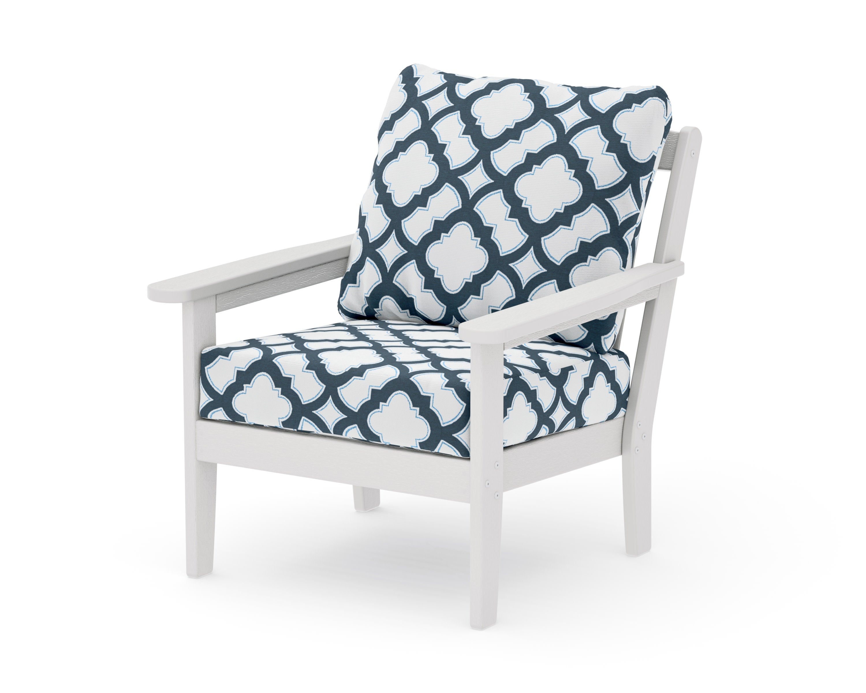 Cottage Deep Seating Chair in Vintage White / Trellis Marine Indigo