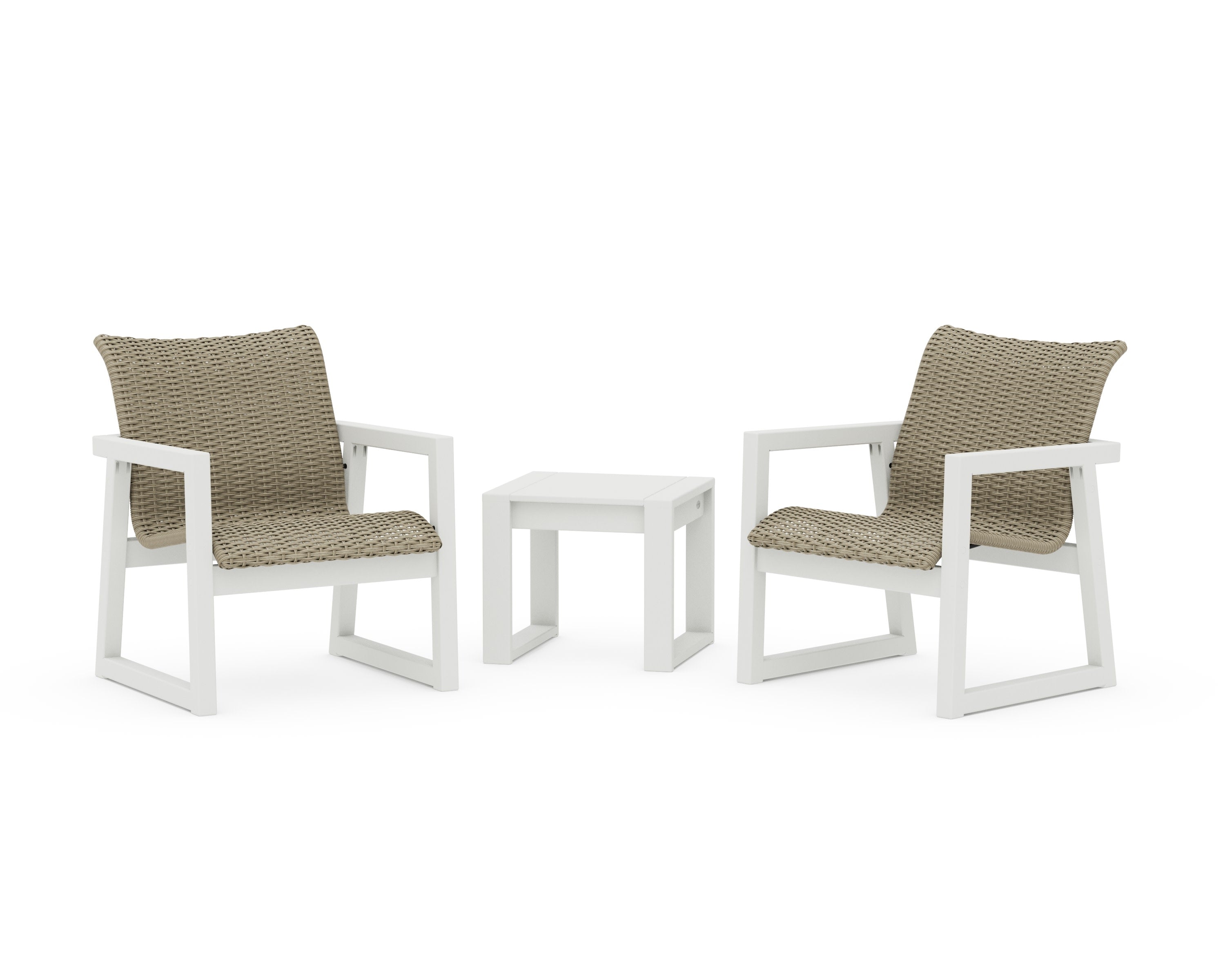 EDGE Woven 3-Piece Lounge Chair Seating Set in White / Dune Grass