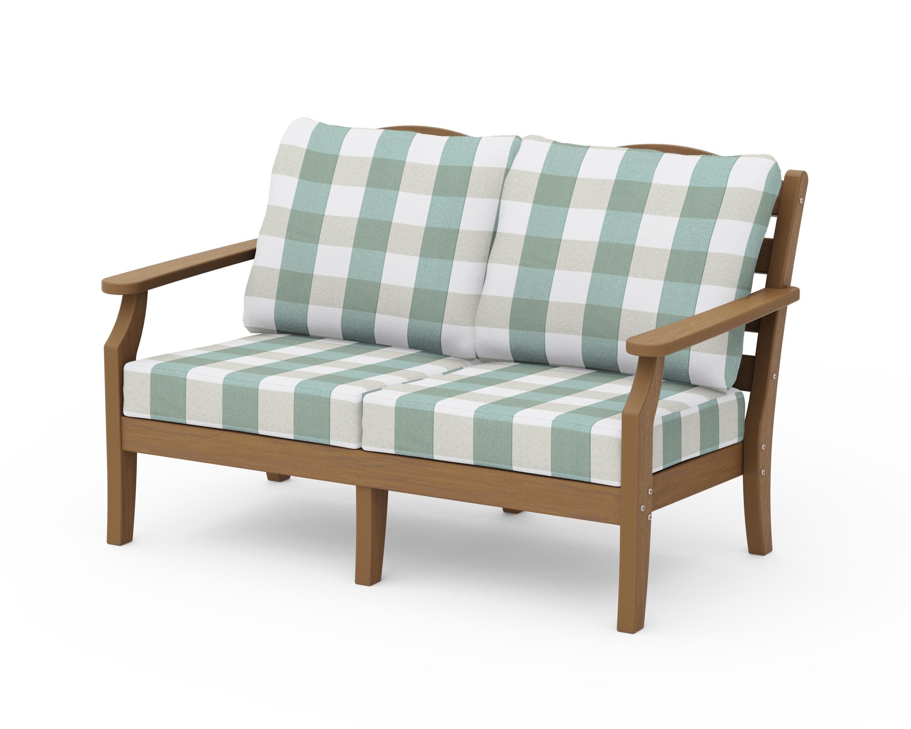 Savannah Deep Seating Loveseat in Natural / Buffalo Plaid Glacier Spa