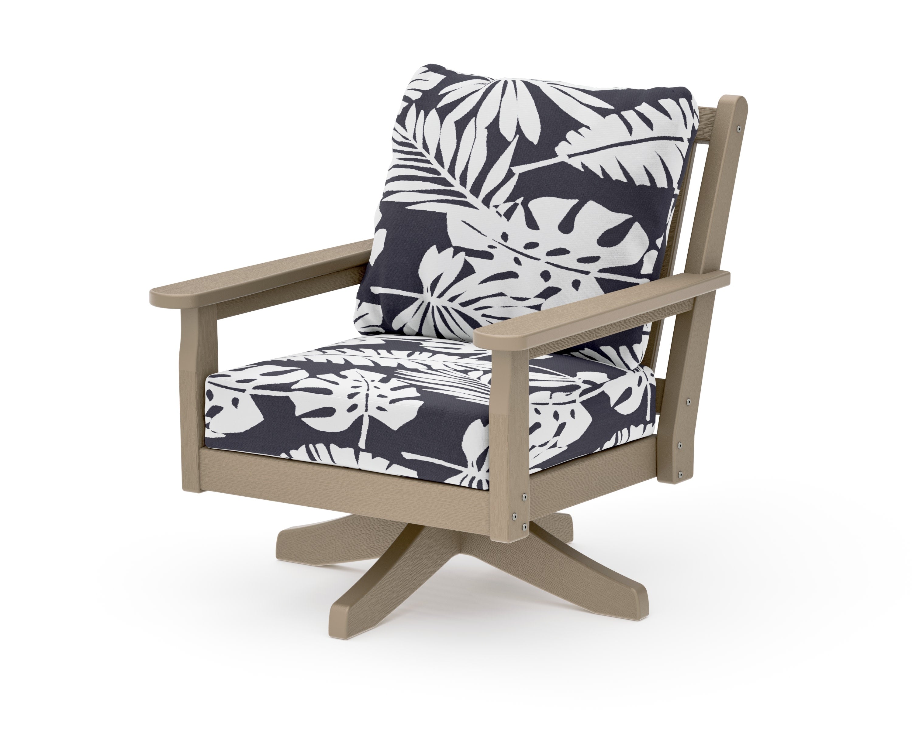 Chippendale Deep Seating Swivel Chair in Vintage Sahara / Leaf Navy