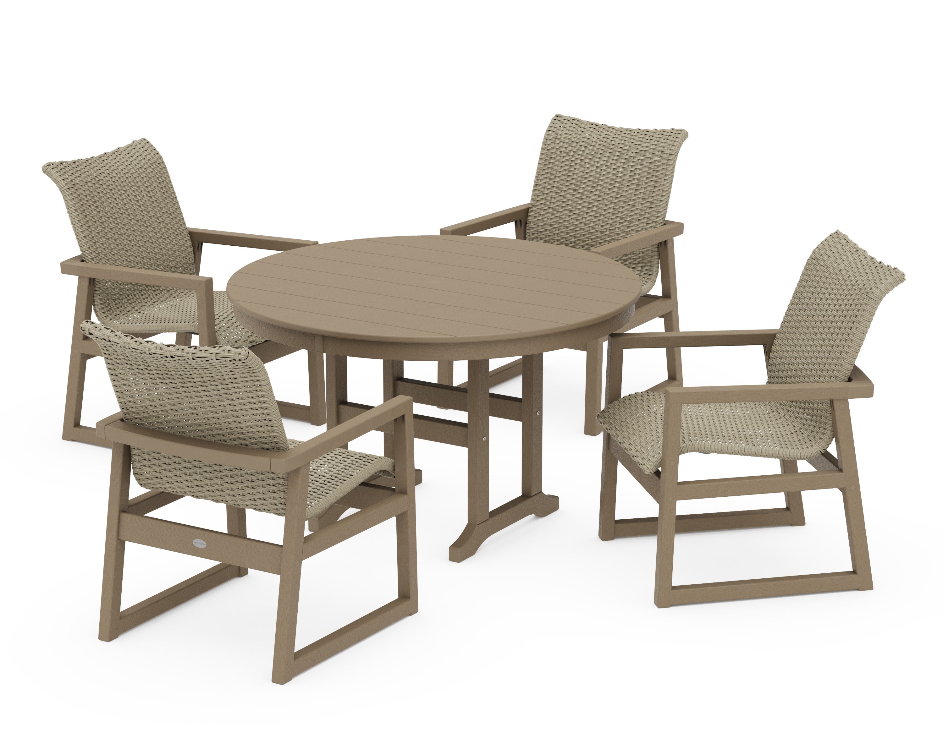 EDGE Woven 5-Piece Round Farmhouse Dining Set in Vintage Sahara / Dune Grass