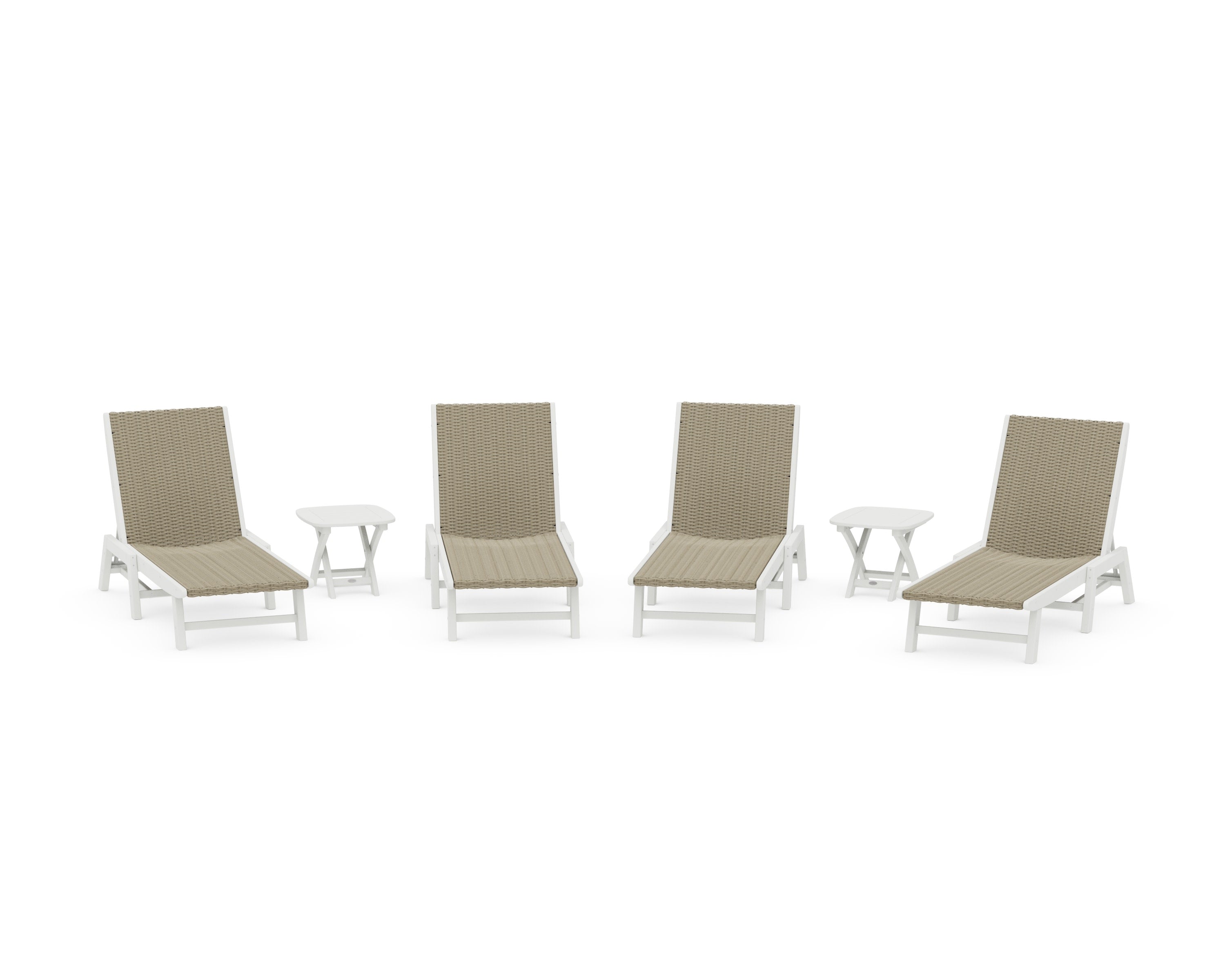 6- Piece Coastal Woven Chaise Chaise Lounge Set in White / Dune Grass