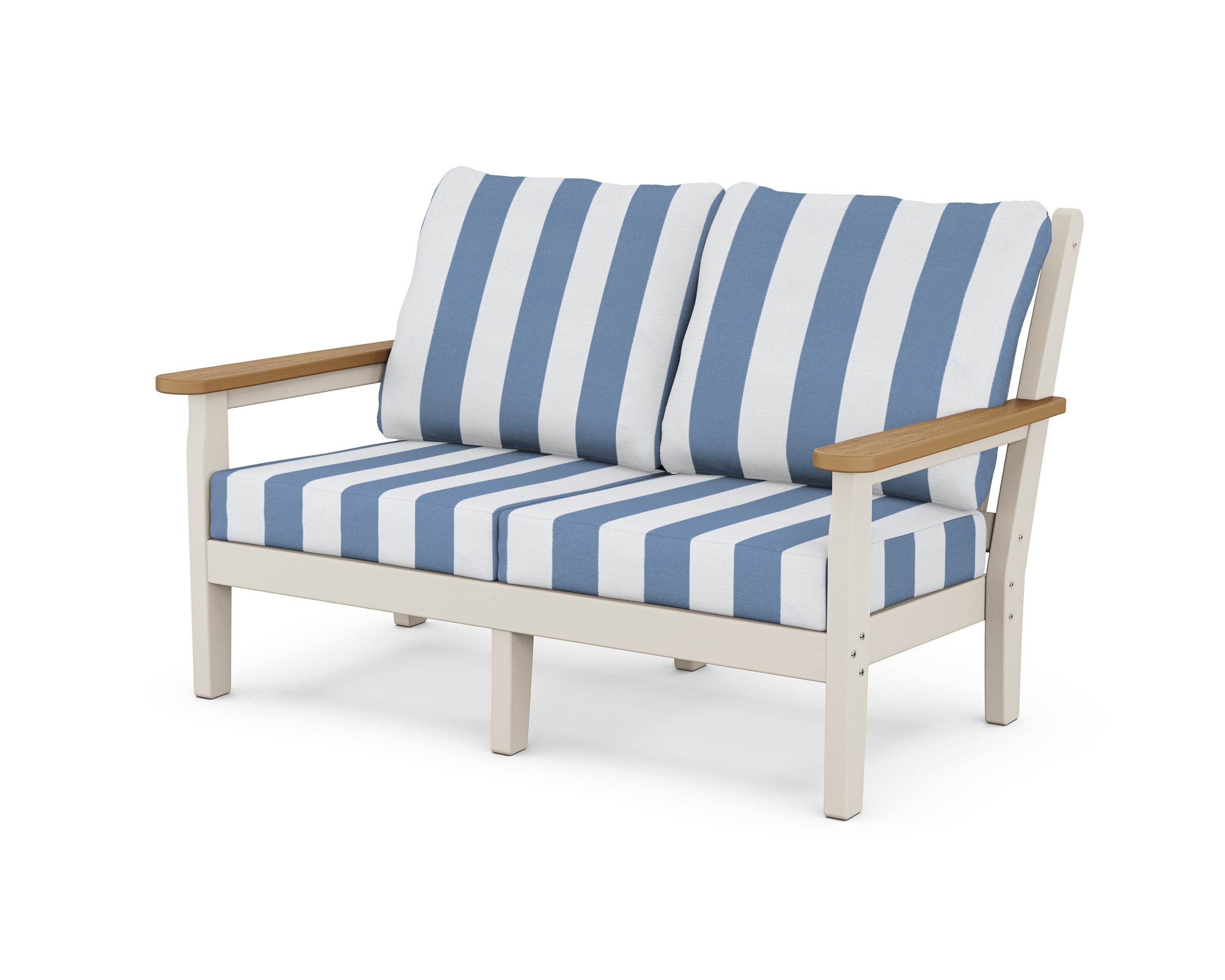 Chippendale Deep Seating Loveseat in Sand / Natural / Cabana Stripe Sky Blue