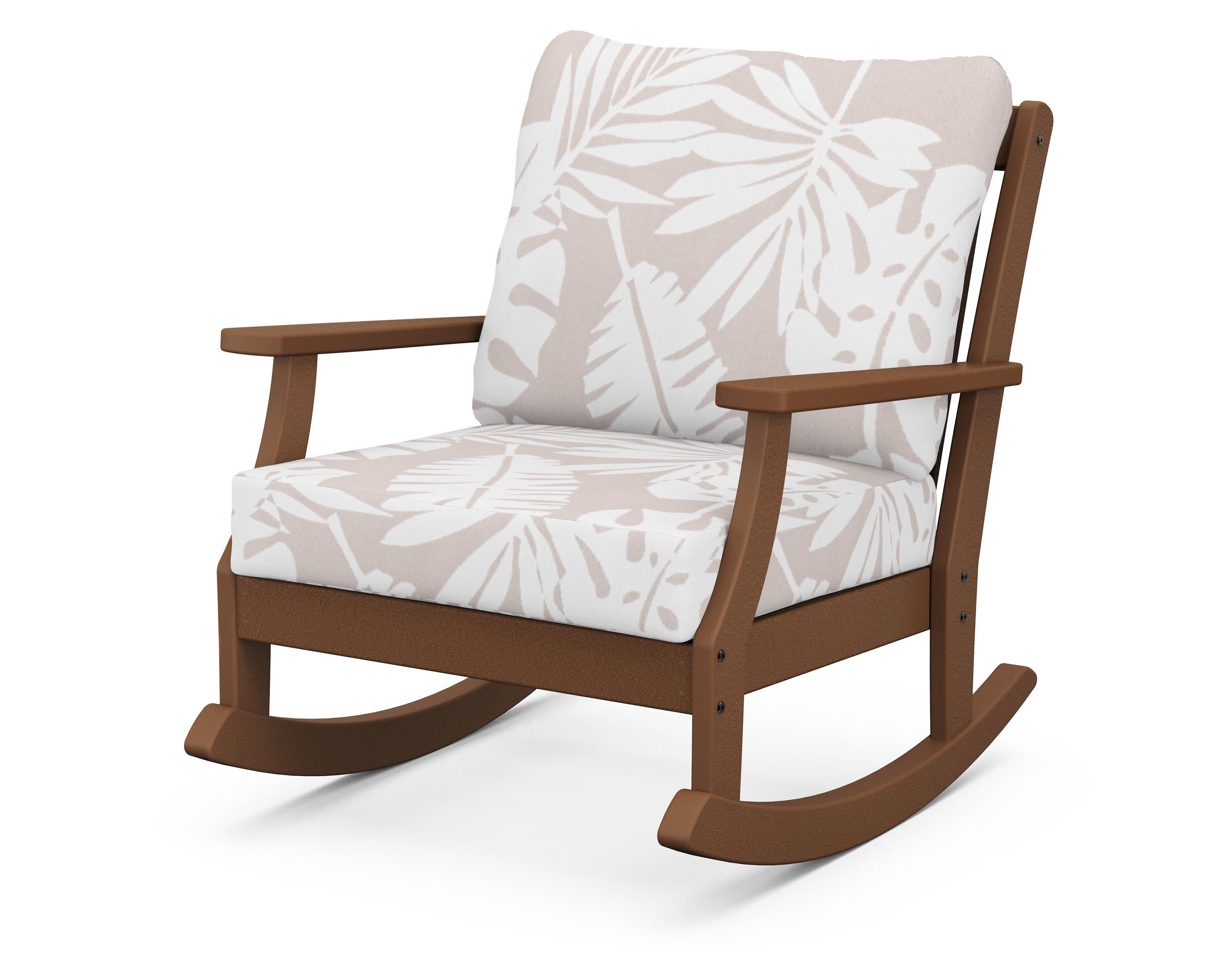 Braxton Deep Seating Rocking Chair in Teak / Leaf Dune Burlap