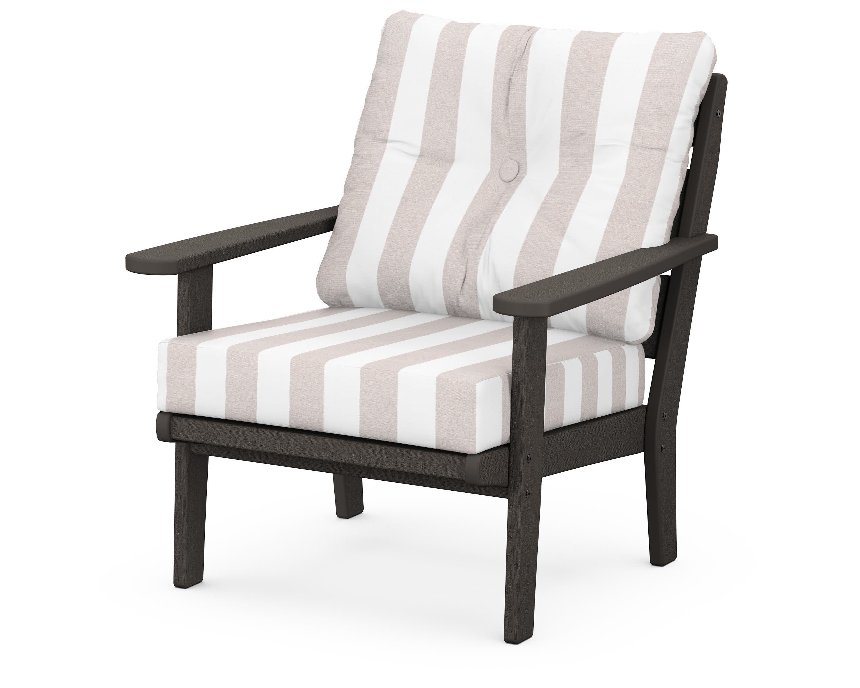 Lakeside Deep Seating Chair in Vintage Coffee / Cabana Stripe Dune Burlap