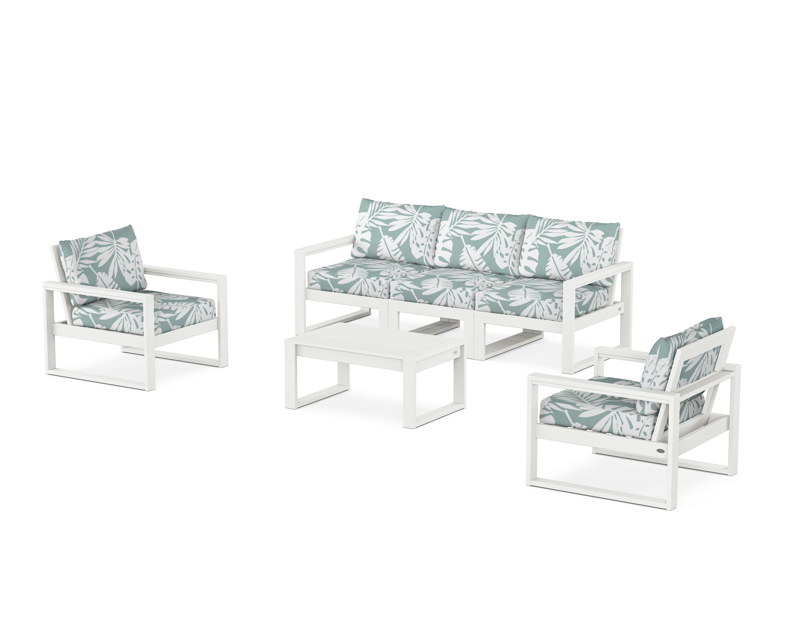 EDGE Sectional 4-Piece Deep Seating Set with Sofa in Vintage White / Leaf Glacier Spa