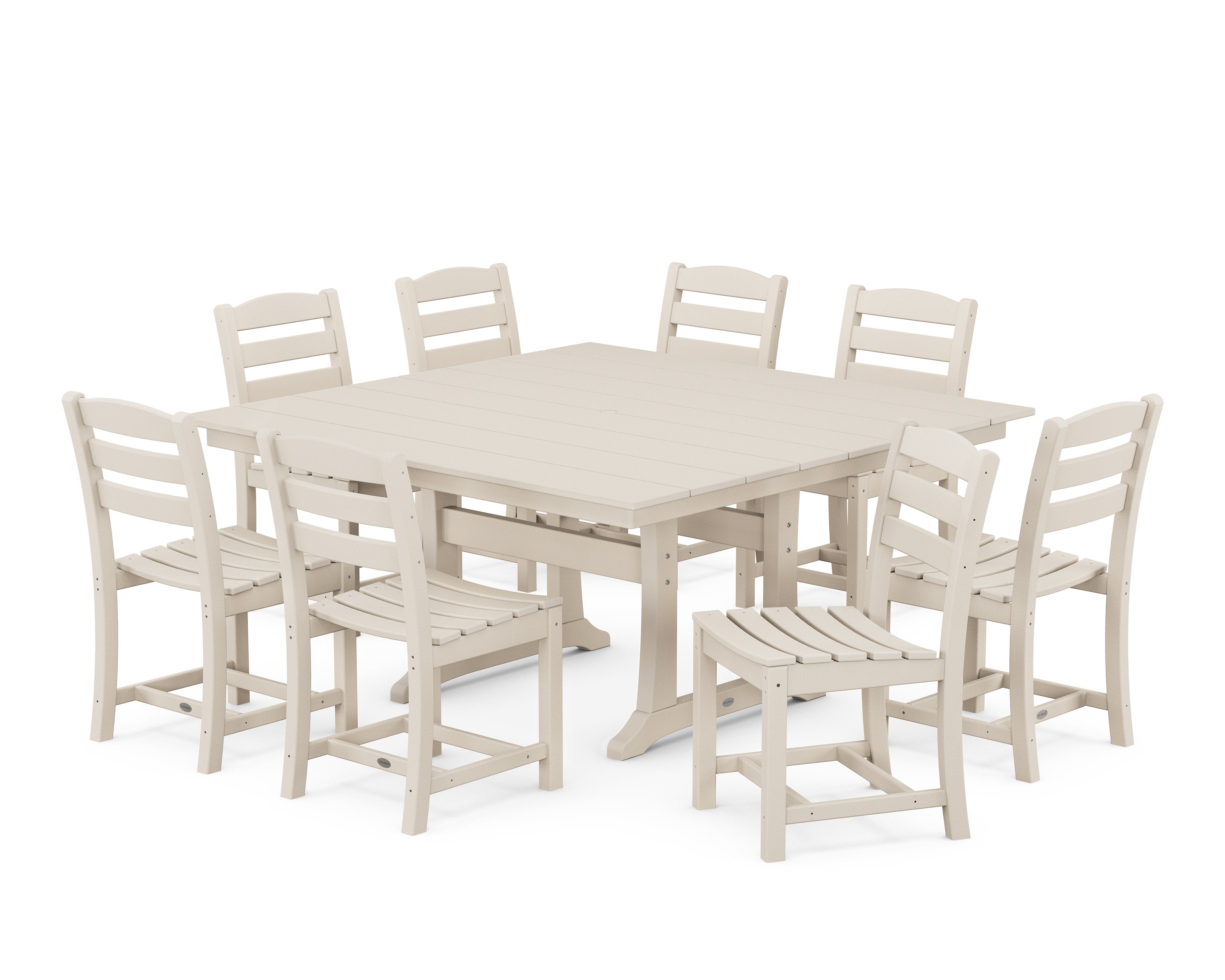 La Casa Caf 9-Piece Farmhouse Trestle Dining Set in Sand