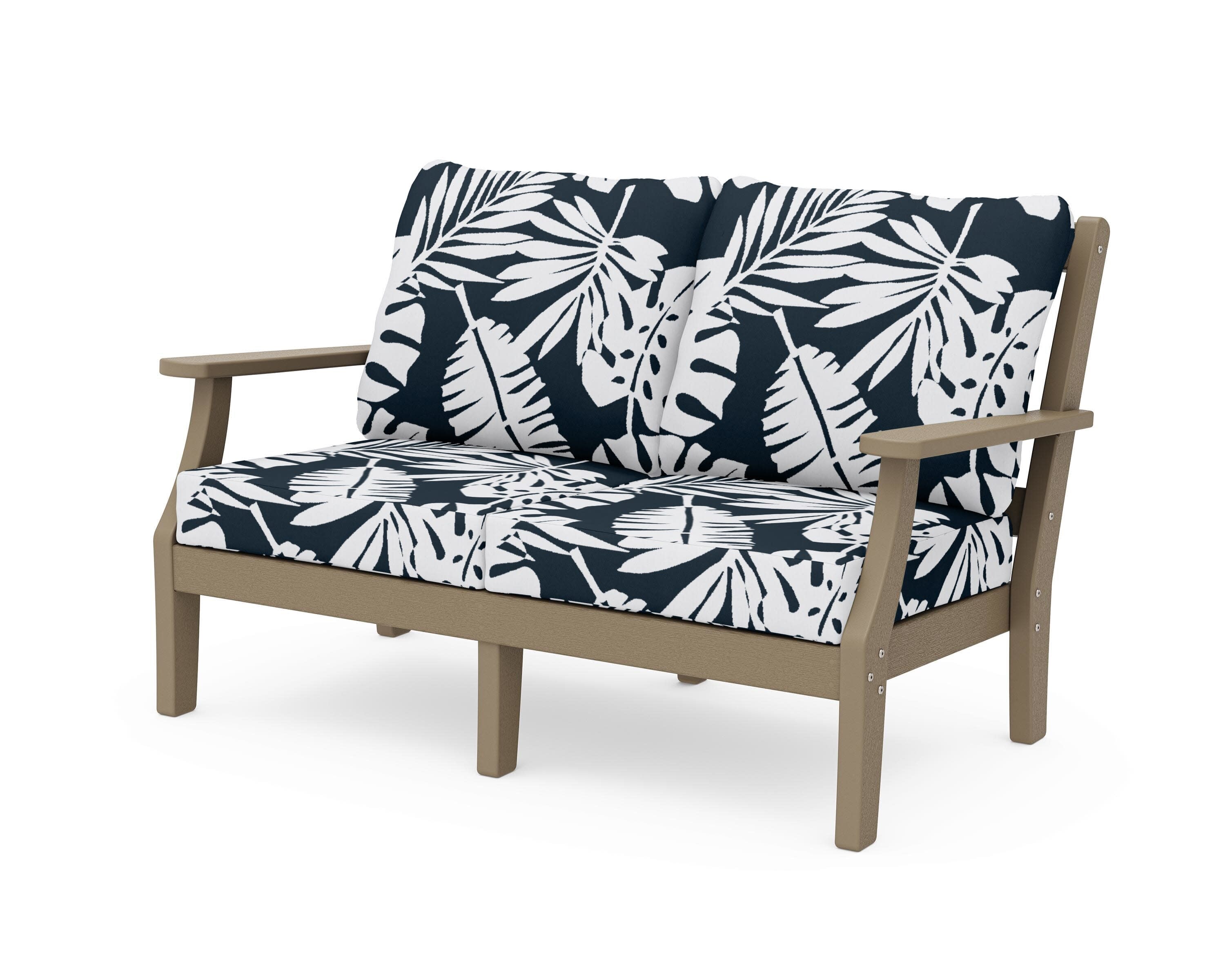Chinoiserie Deep Seating Loveseat in Vintage Sahara / Leaf Marine Indigo