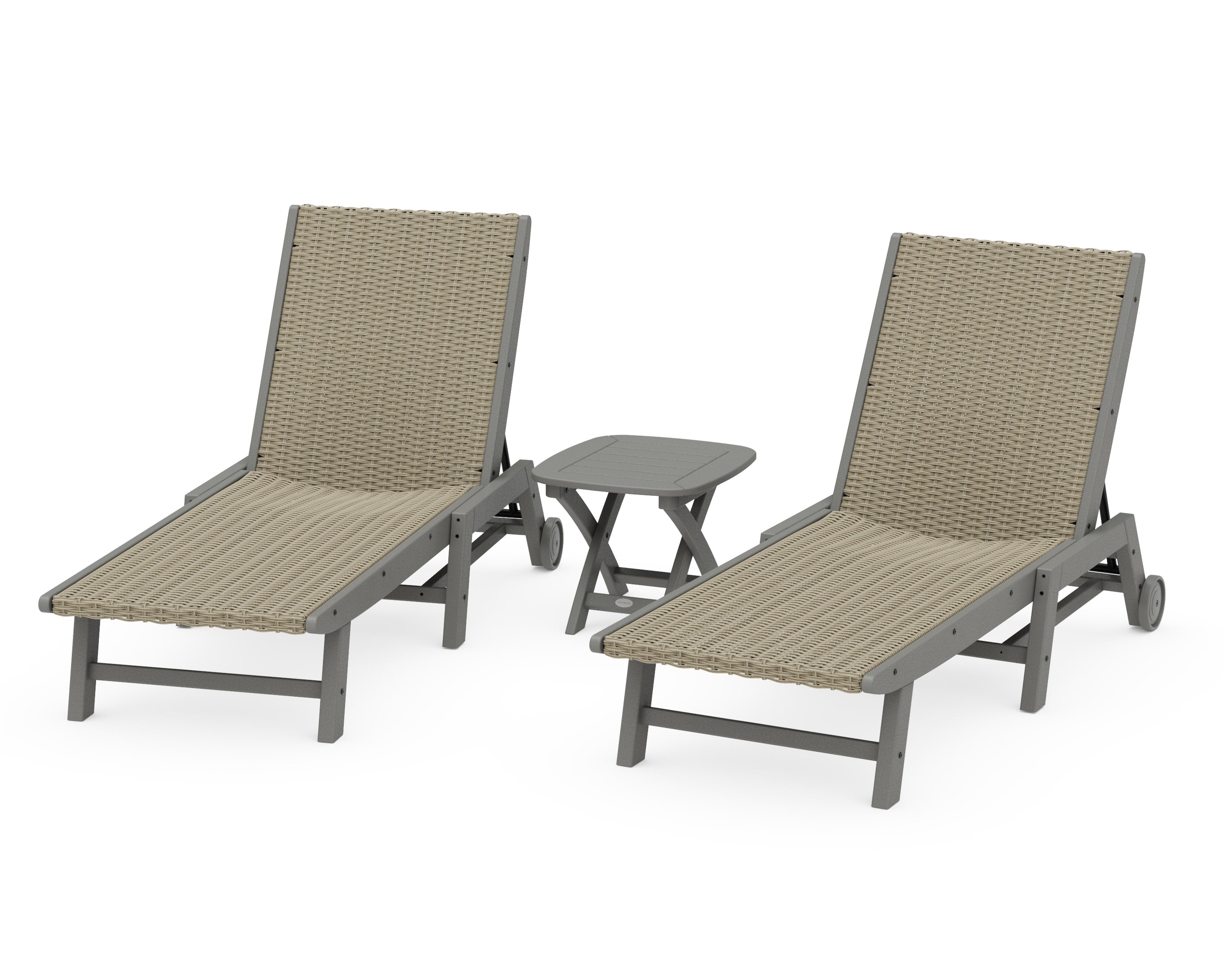 3 - Piece Coastal Woven Chaise with Wheels Chaise Lounge Set in Slate Grey / Dune Grass