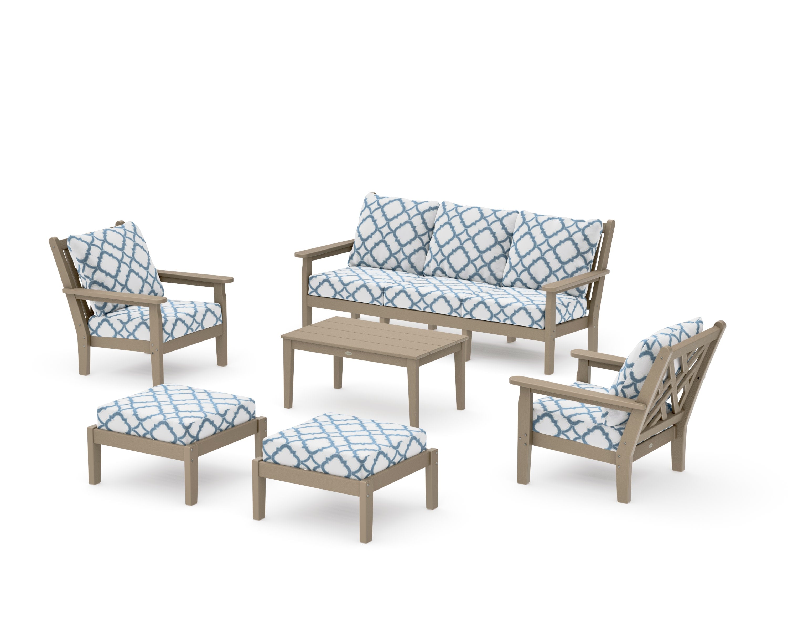Chippendale 6-Piece Lounge Sofa Set in Vintage Sahara / Trellis Sky Blue