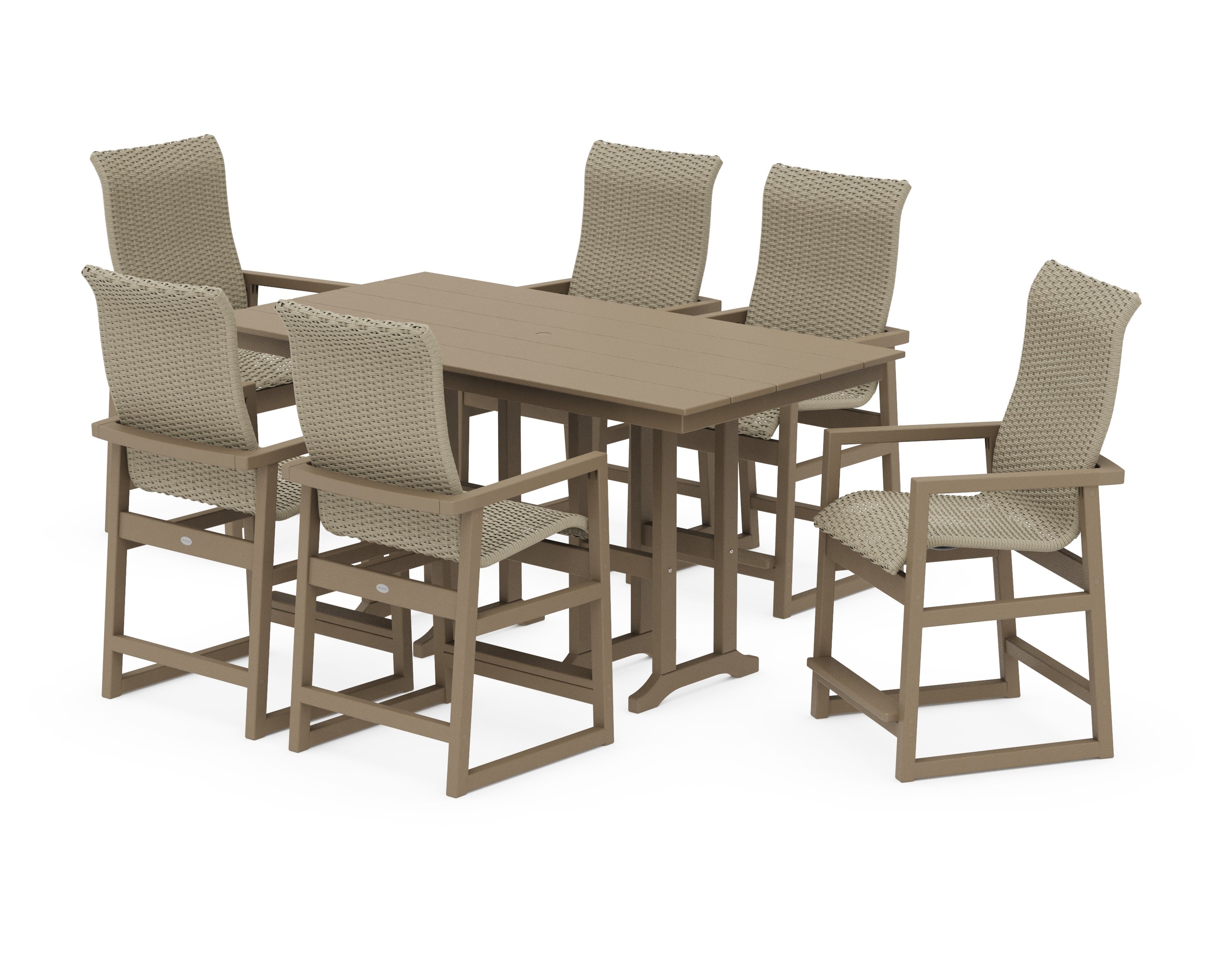 EDGE Woven Highback Arm Chair 7-Piece Farmhouse Counter Set in Vintage Sahara / Dune Grass