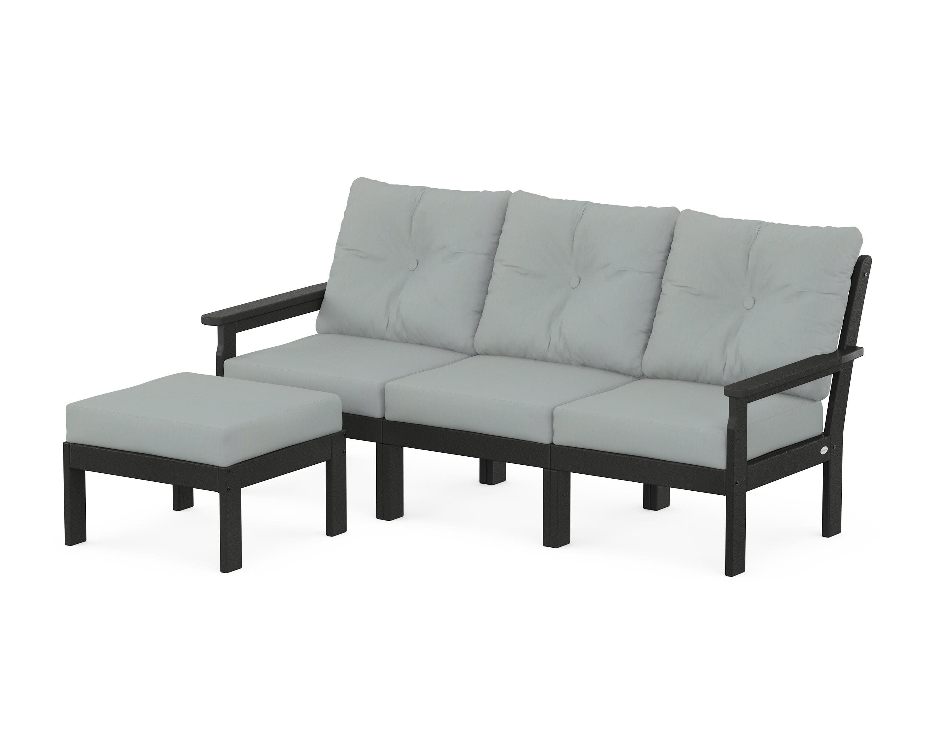 Vineyard 4-Piece Sectional with Ottoman in Black / Spa