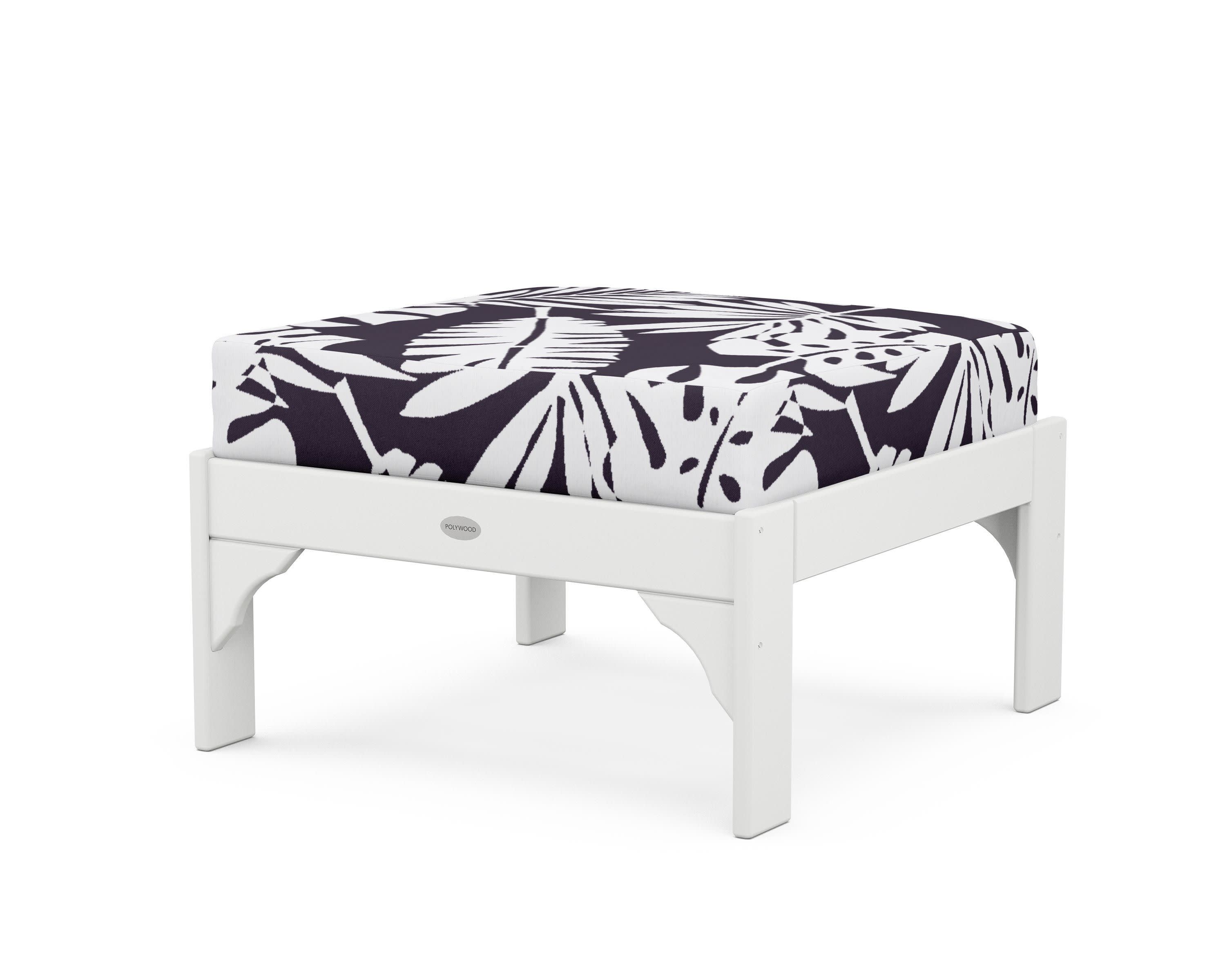 Vineyard Deep Seating Ottoman in White / Leaf Navy