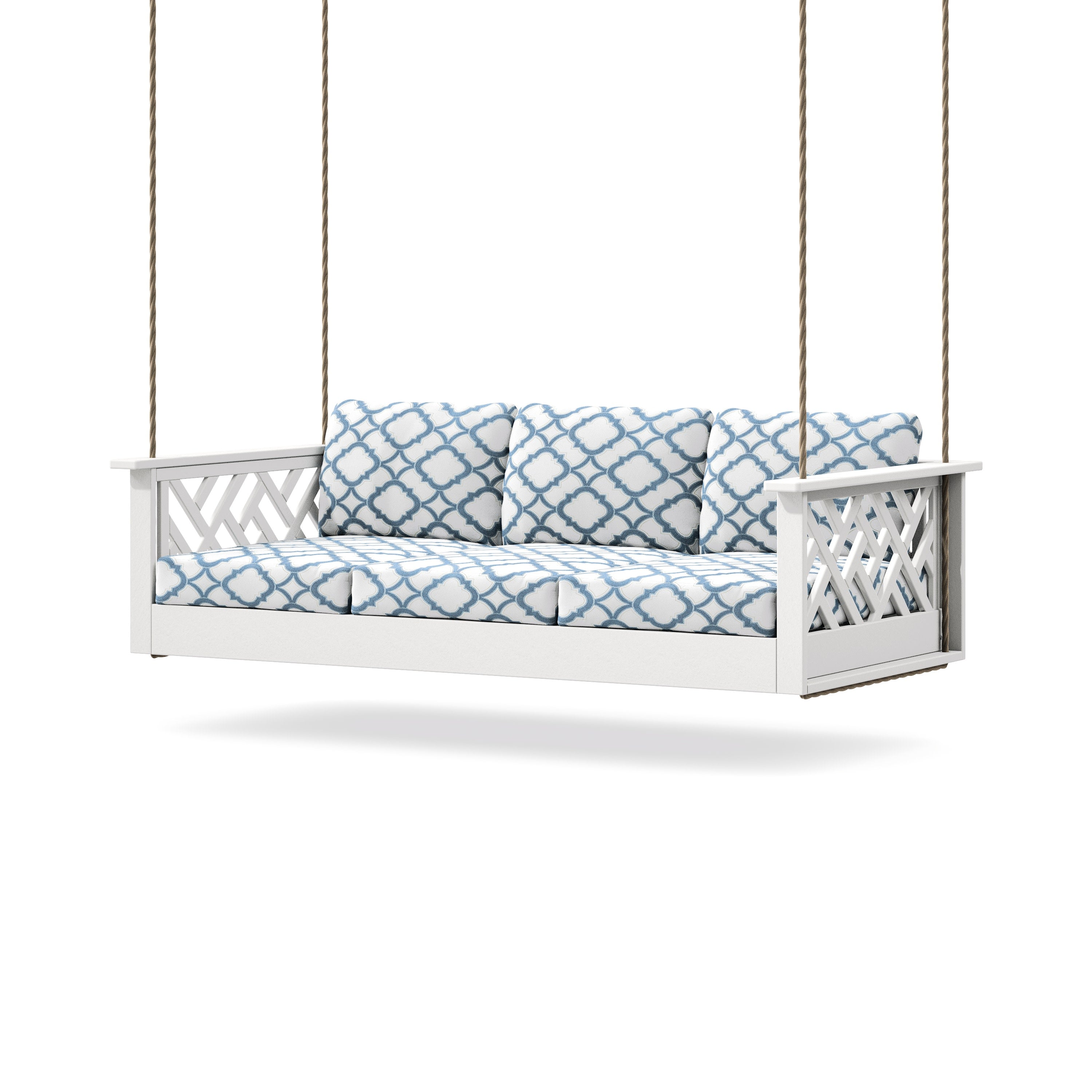 Chippendale Daybed Swing in White / Trellis Sky Blue