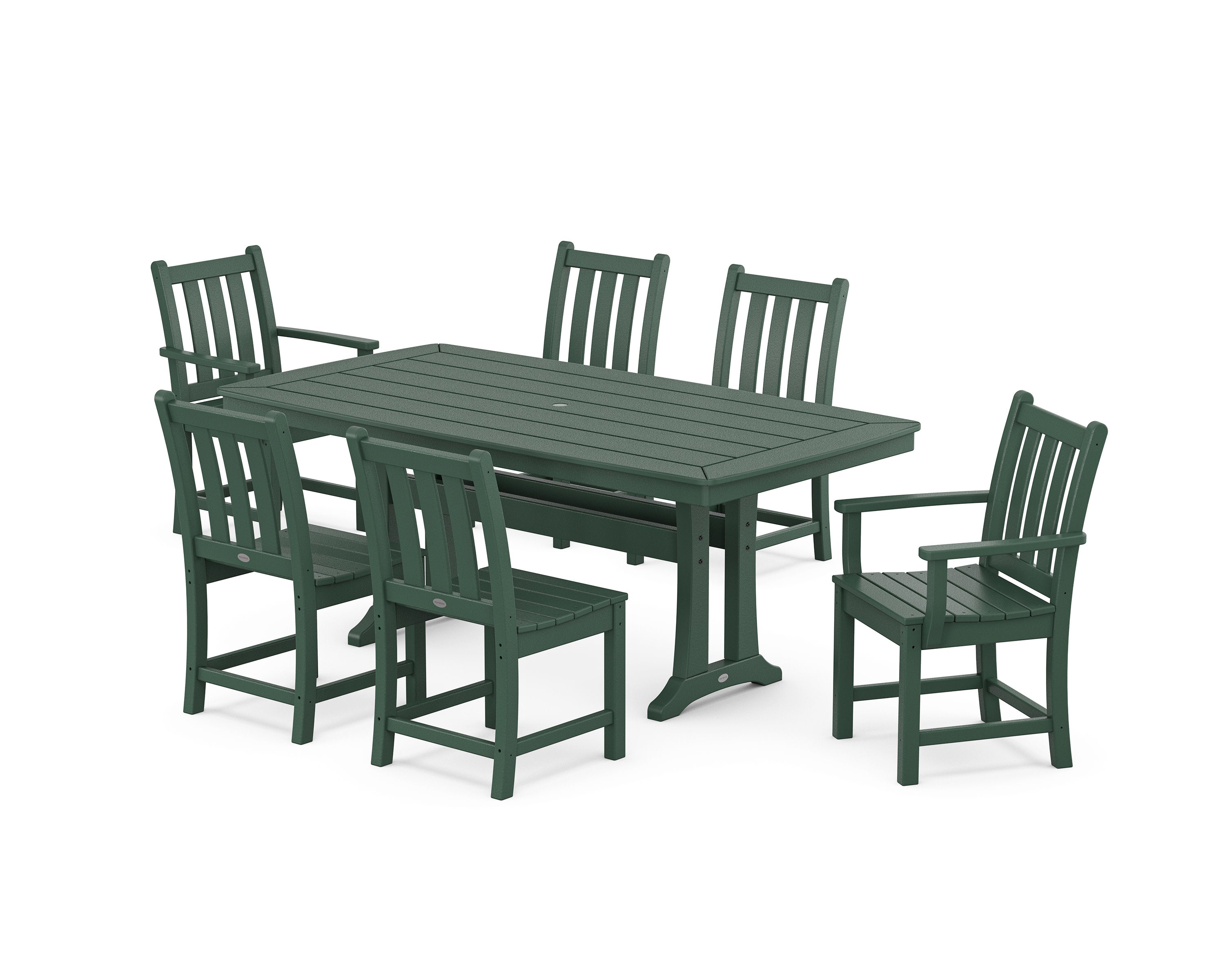 Traditional Garden 7-Piece Dining Set with Trestle Legs in Green