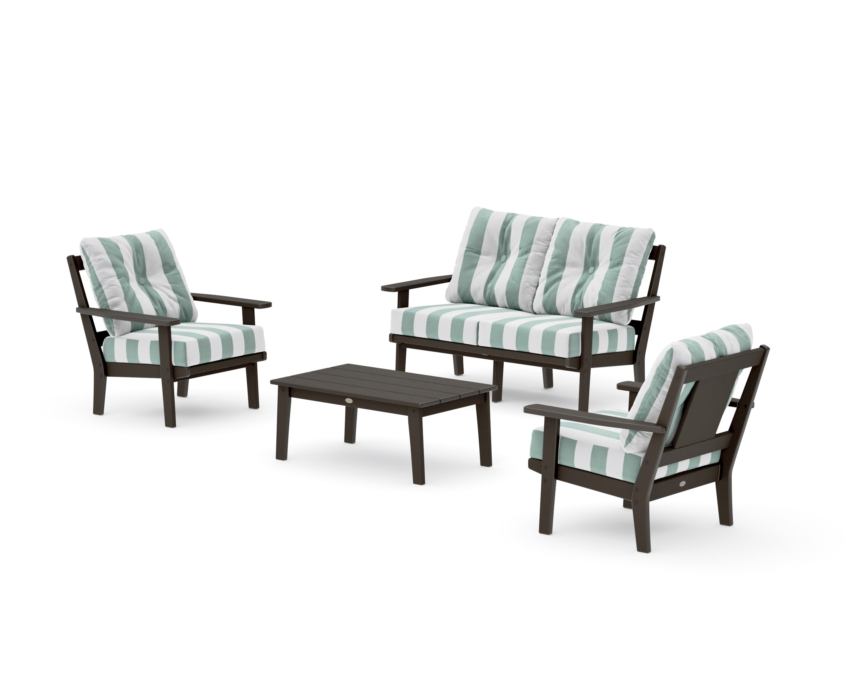 Prairie 4-Piece Deep Seating Set with Loveseat in Vintage Coffee / Cabana Stripe Glacier Spa
