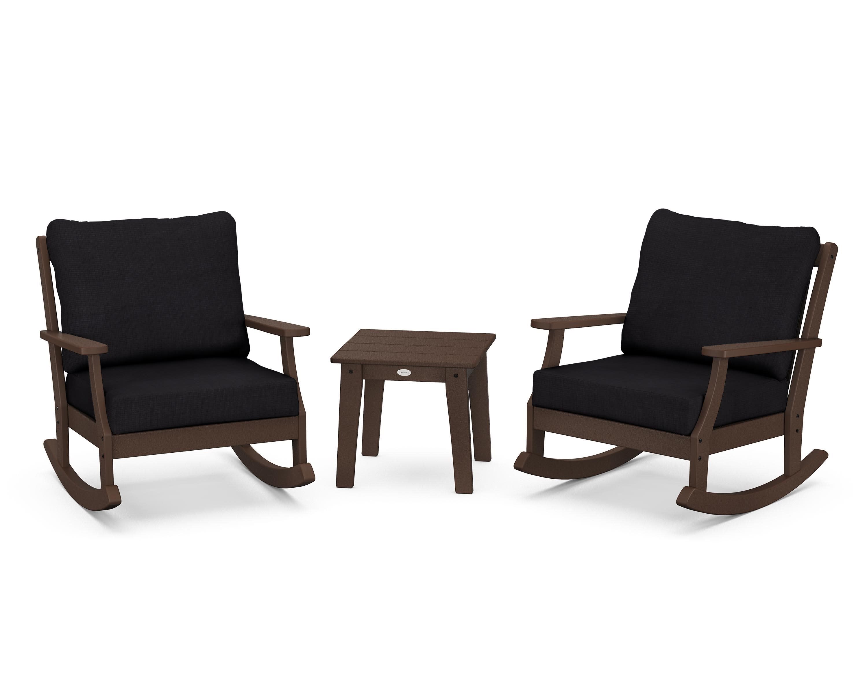 Braxton 3-Piece Deep Seating Rocker Set in Mahogany / Midnight Linen
