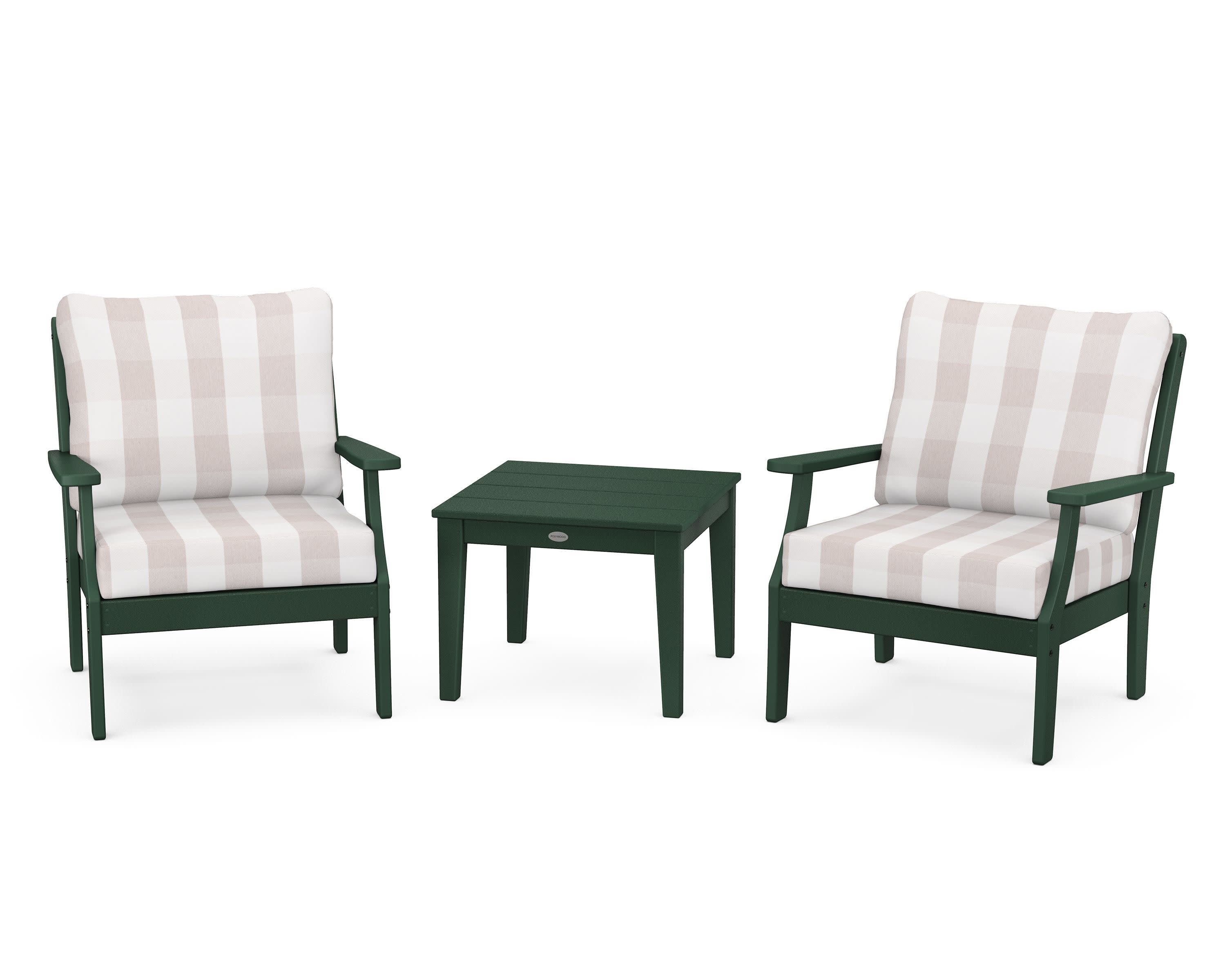 Braxton 3-Piece Deep Seating Set in Green / Buffalo Plaid Dune Burlap