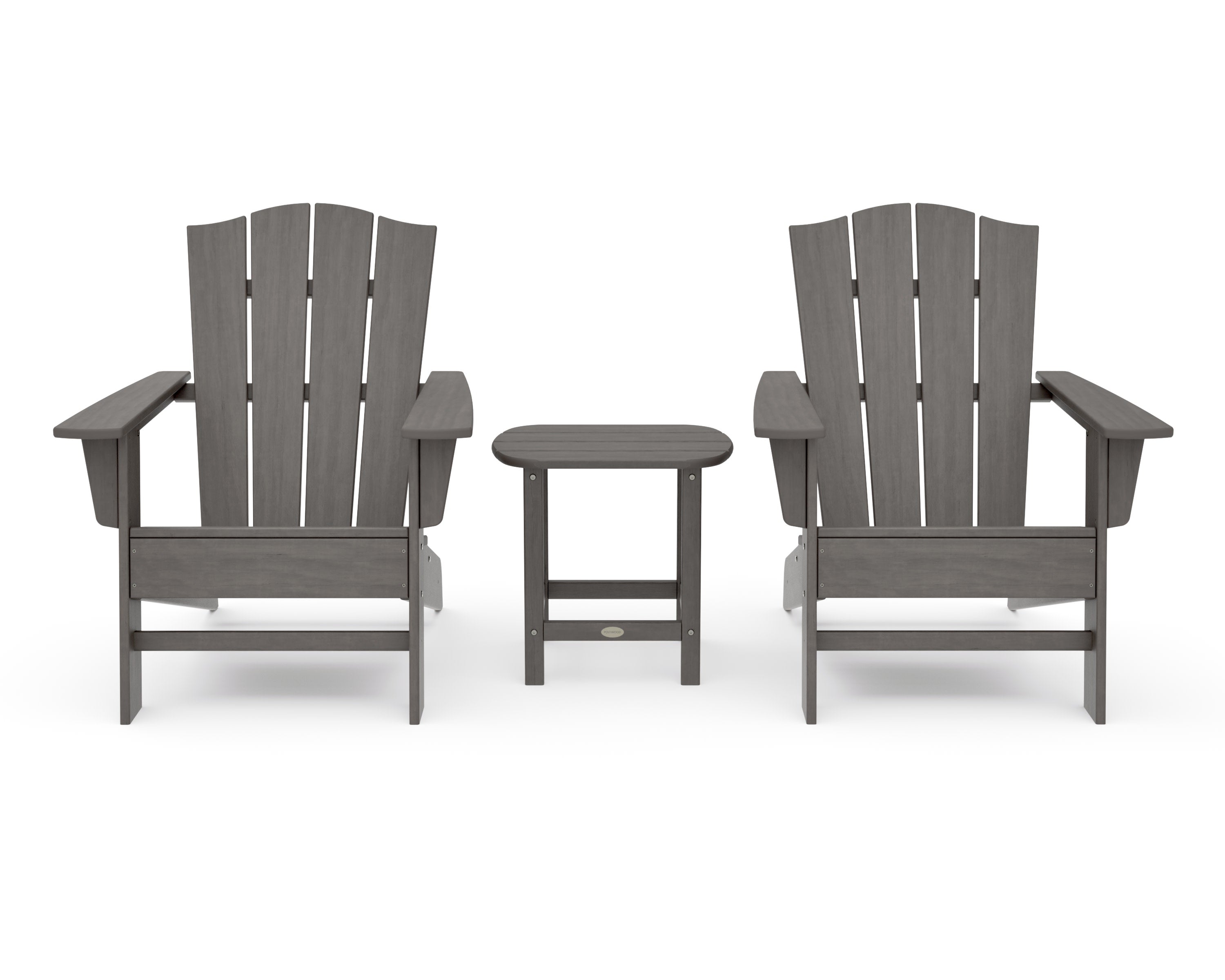 Wave 3-Piece Adirondack Chair Set with The Crest Chairs in Driftwood
