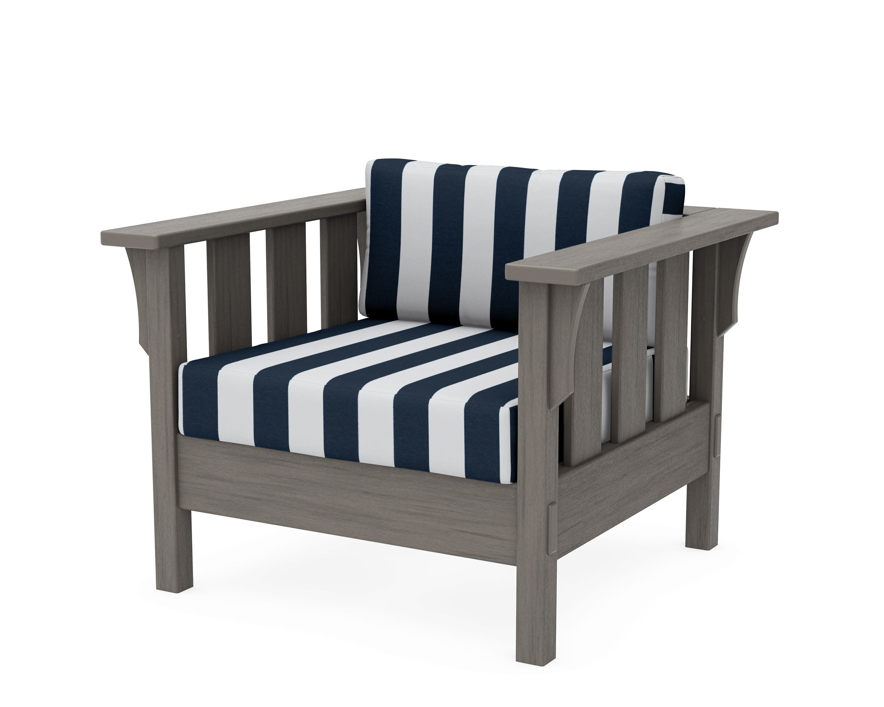 Acadia Deep Seating Chair in Driftwood / Cabana Stripe Marine Indigo