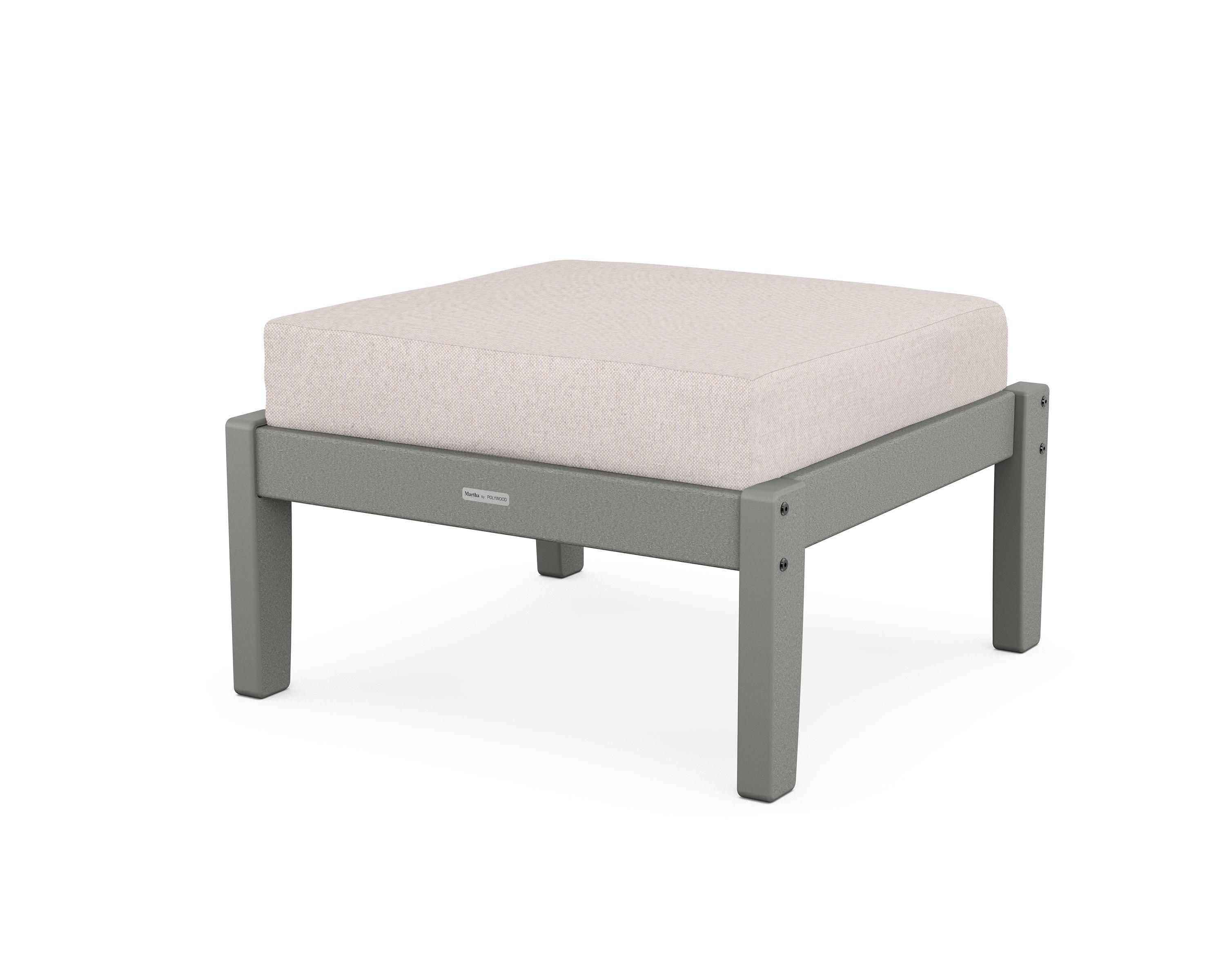 Chinoiserie Deep Seating Ottoman in Slate Grey / Dune Burlap