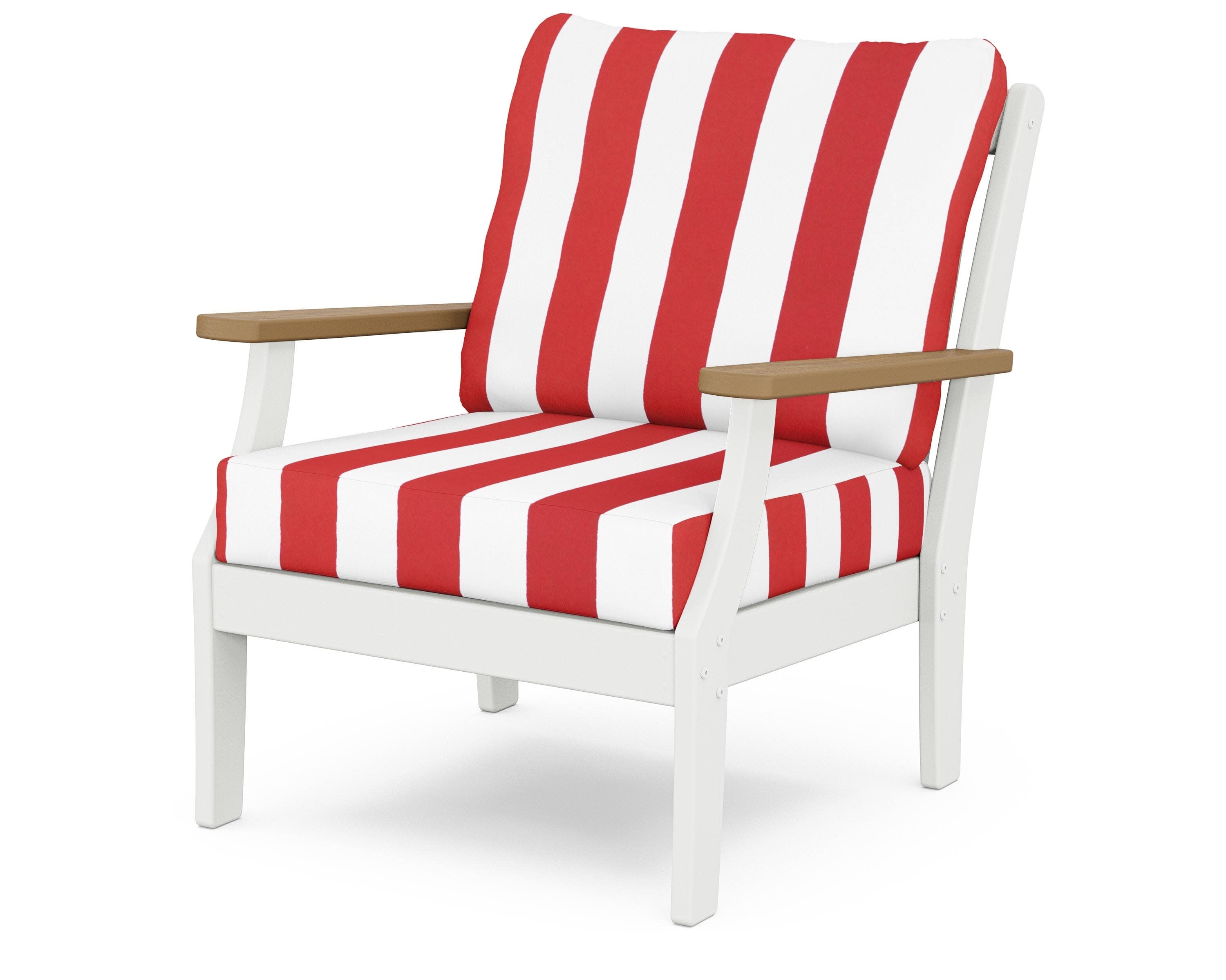 Braxton Deep Seating Chair in White / Natural / Cabana Stripe Crimson