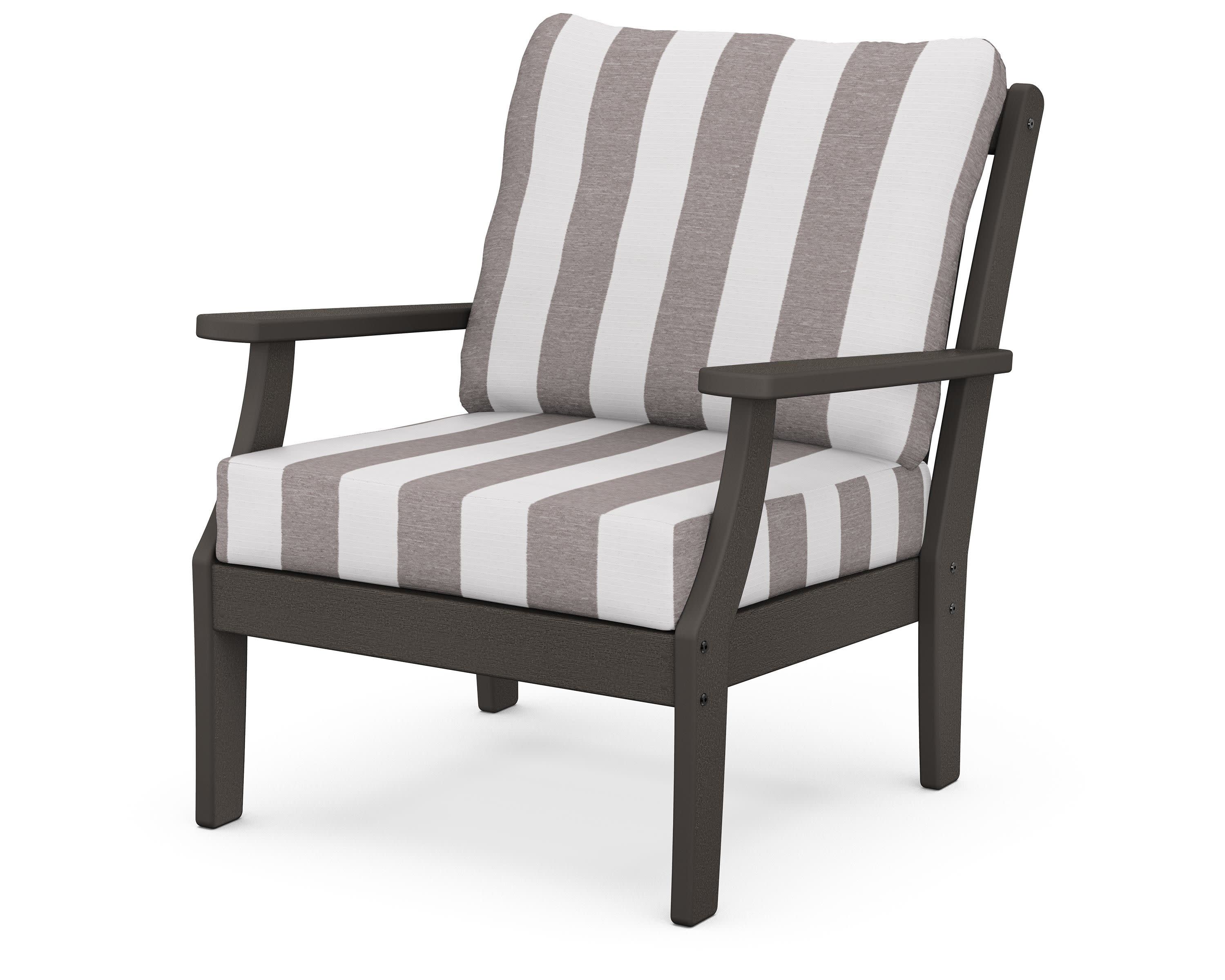 Braxton Deep Seating Chair in Vintage Coffee / Cabana Stripe Grey Mist