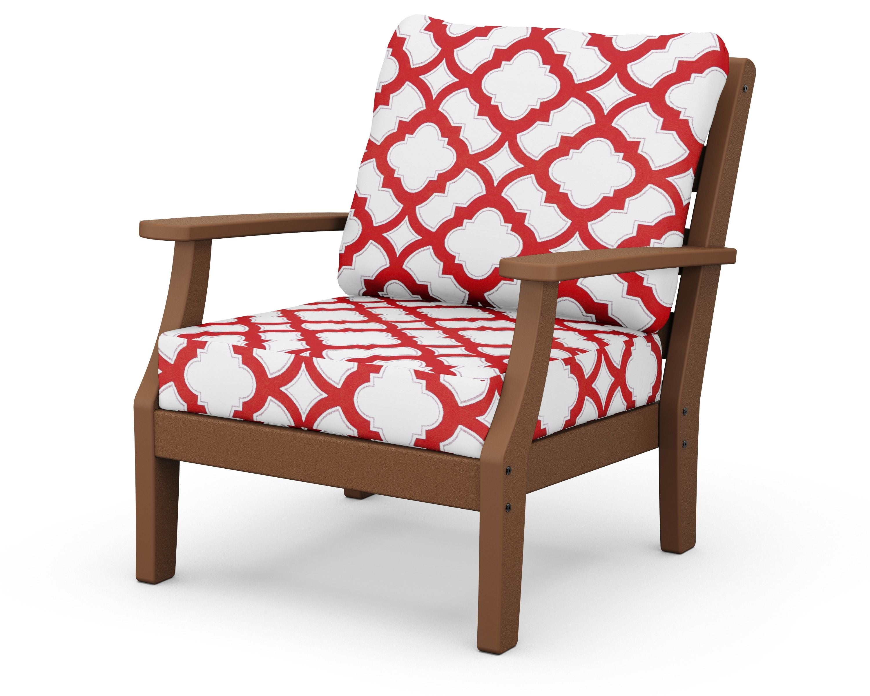 Chesapeake Deep Seating Chair in Teak / Trellis Crimson