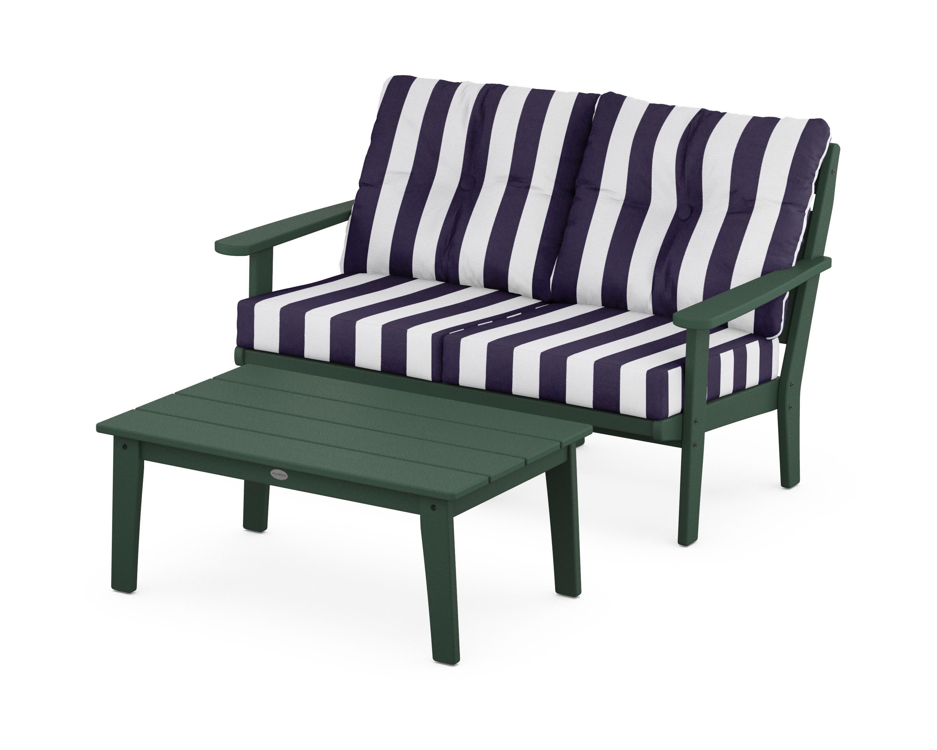 Lakeside 2-Piece Lounge Loveseat Set in Green / Cabana Stripe Navy
