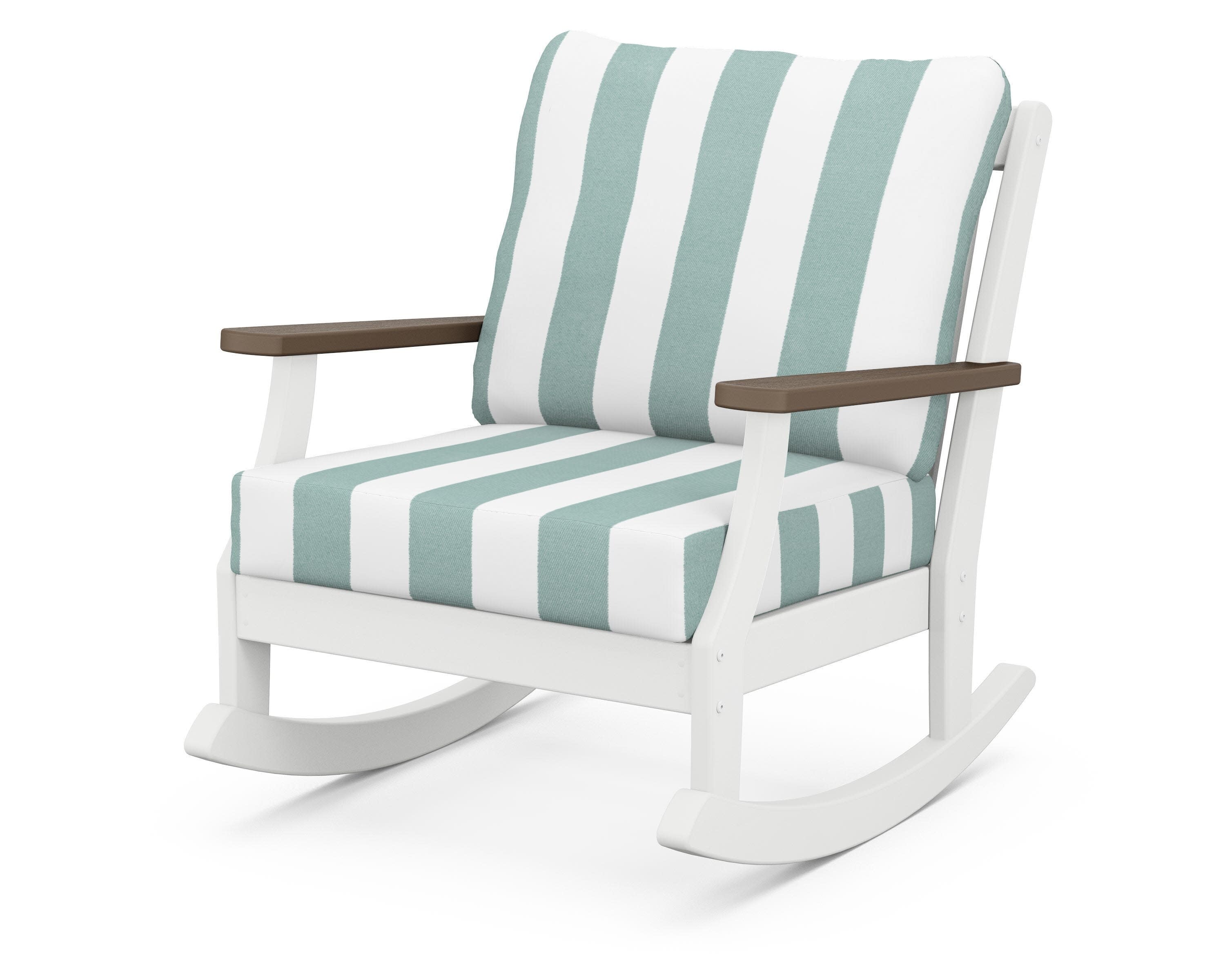 Braxton Deep Seating Rocking Chair in White / Kona / Cabana Stripe Glacier Spa