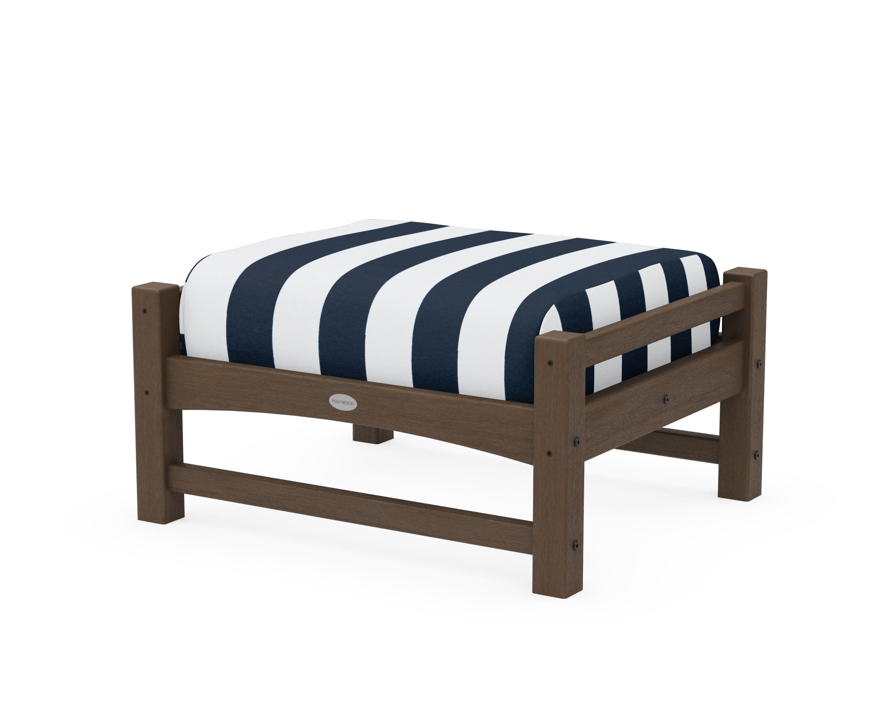 Club Ottoman in Kona / Cabana Stripe Marine Indigo