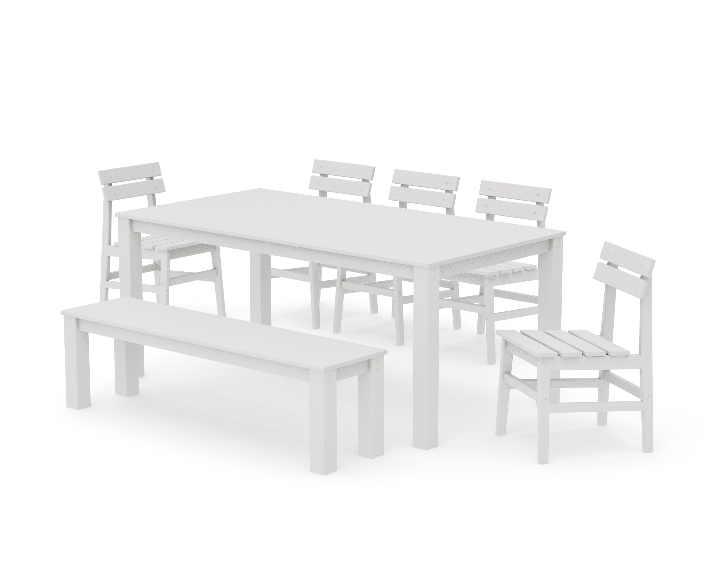 Modern Studio Plaza Chair 7-Piece Parsons Dining Set with Bench in Vintage White