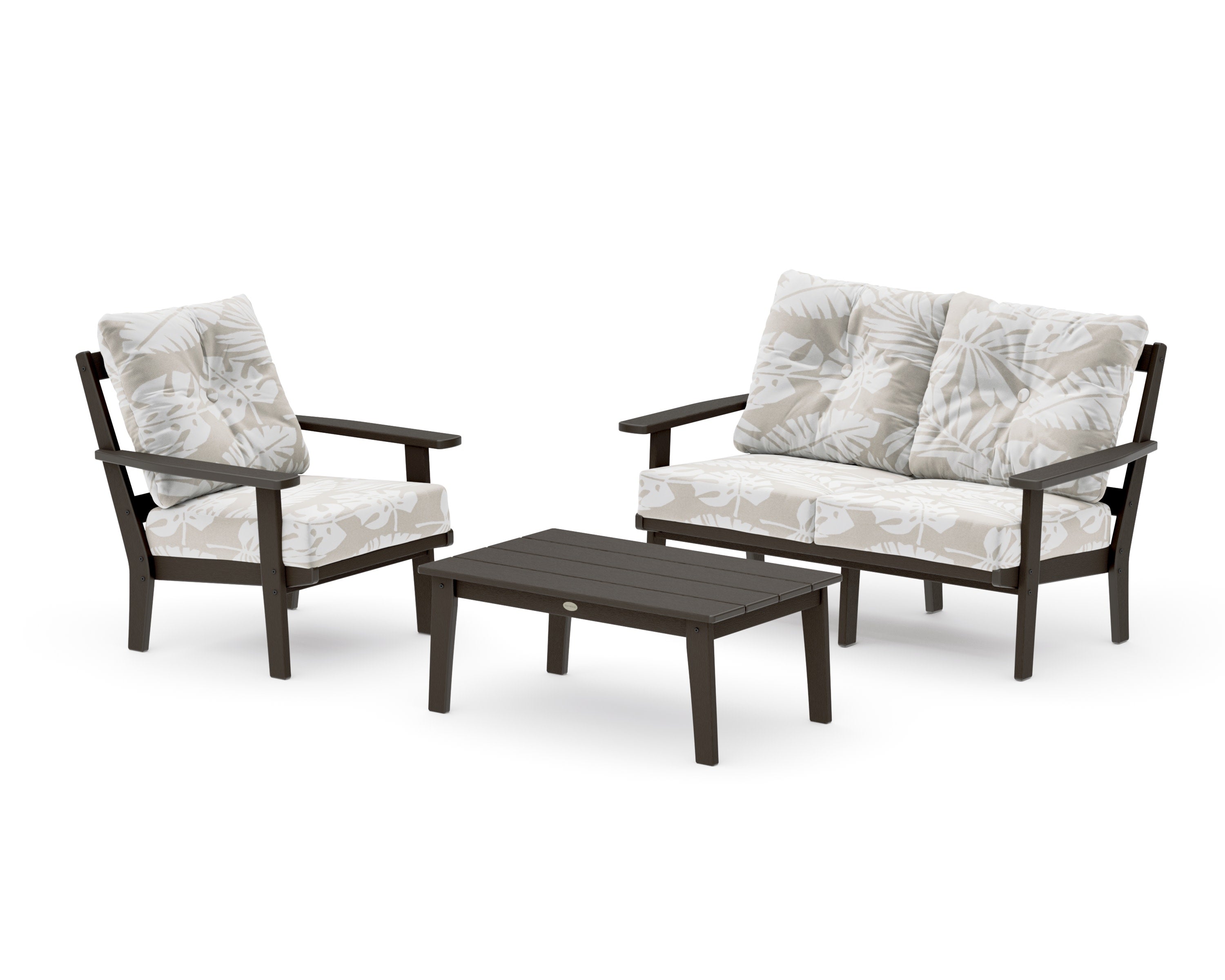 Oxford 3-Piece Deep Seating Set with Loveseat in Vintage Coffee / Leaf Dune Burlap