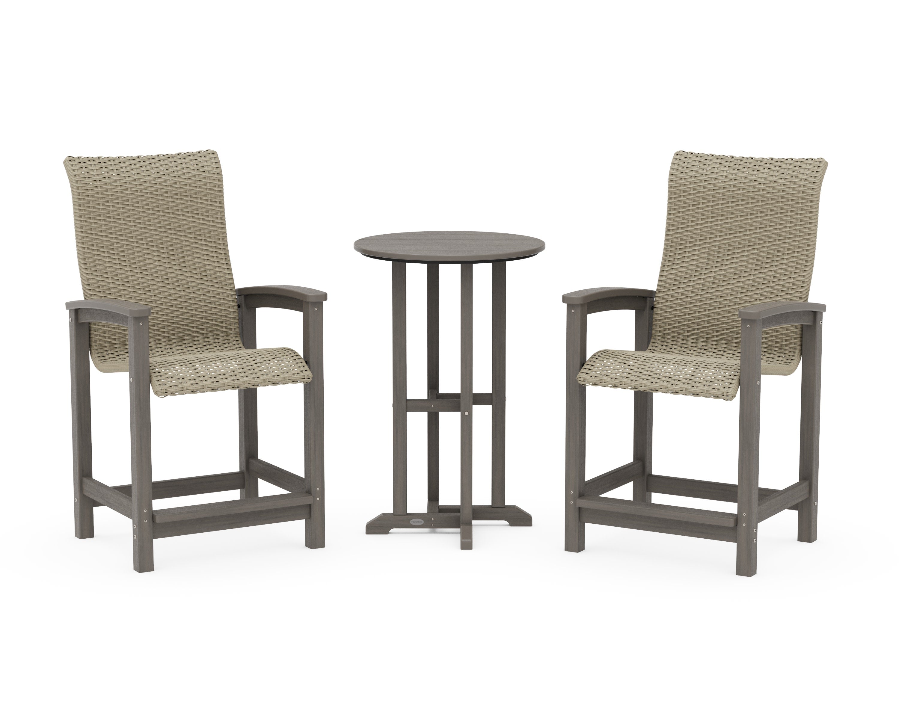 Coastal Woven High-Back 3-Piece Farmhouse Counter Set in Driftwood / Dune Grass