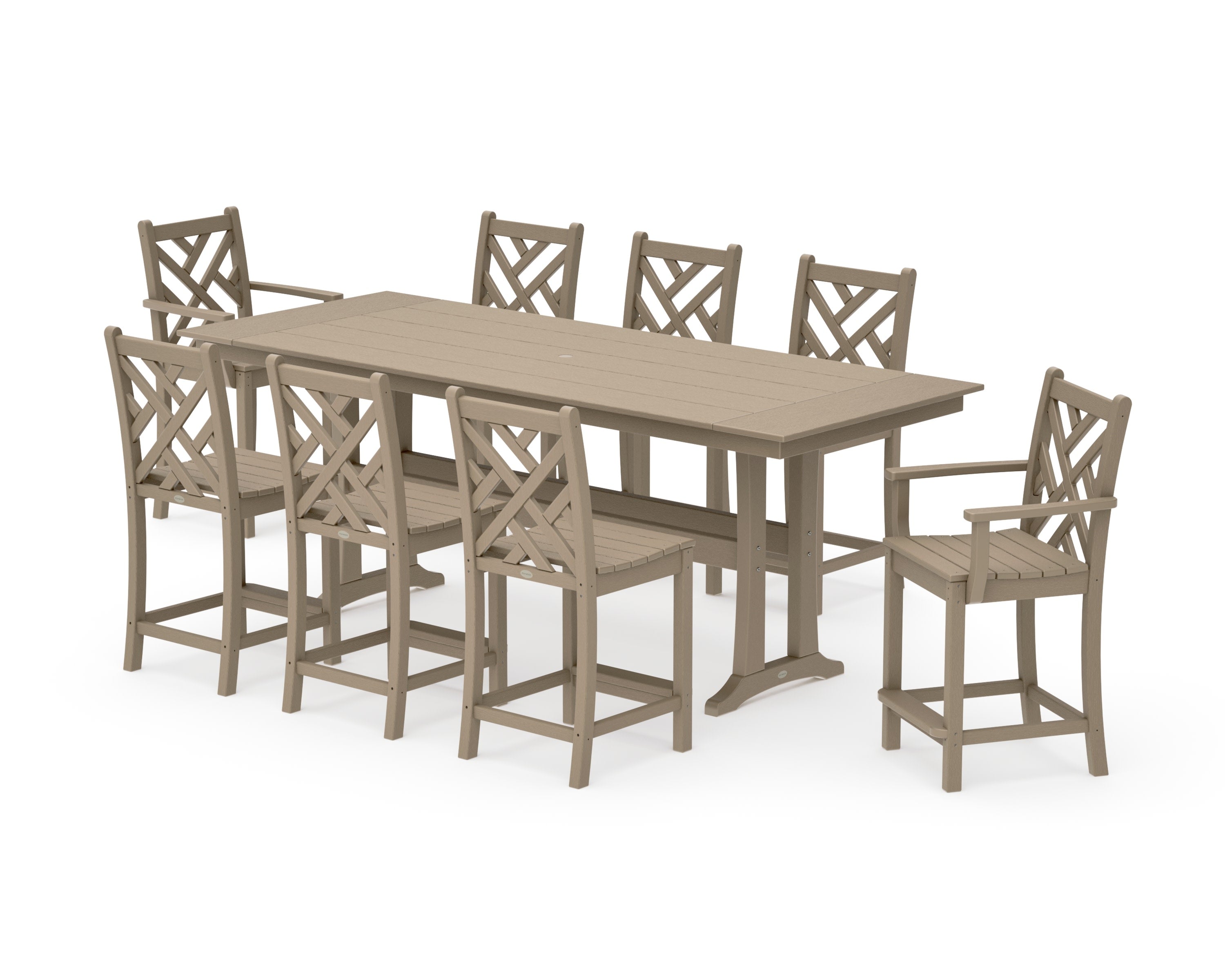 Chippendale 9-Piece Farmhouse Counter Set with Trestle Legs in Vintage Sahara