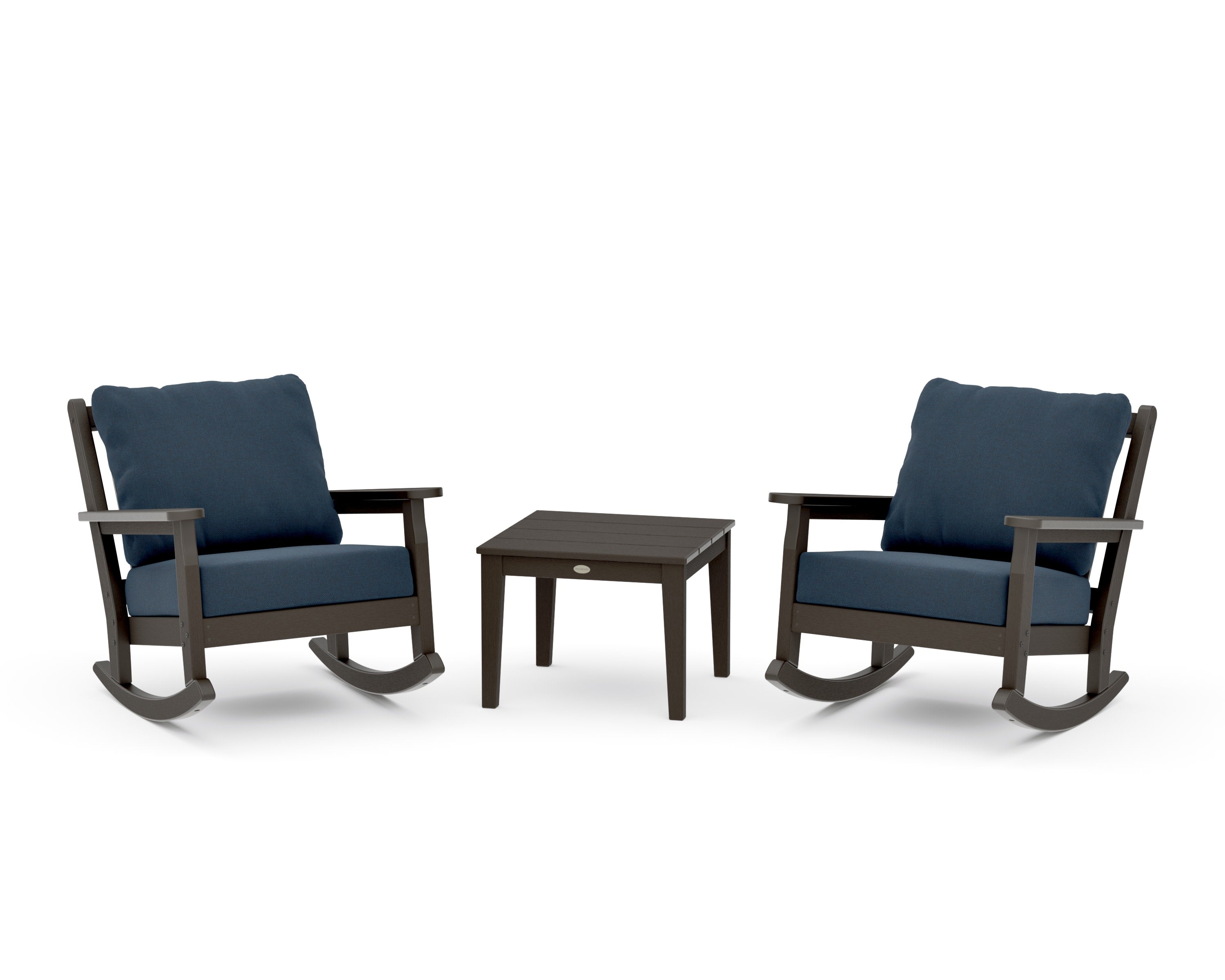 Chippendale 3-Piece Deep Seating Rocker Set in Vintage Coffee / Marine Indigo