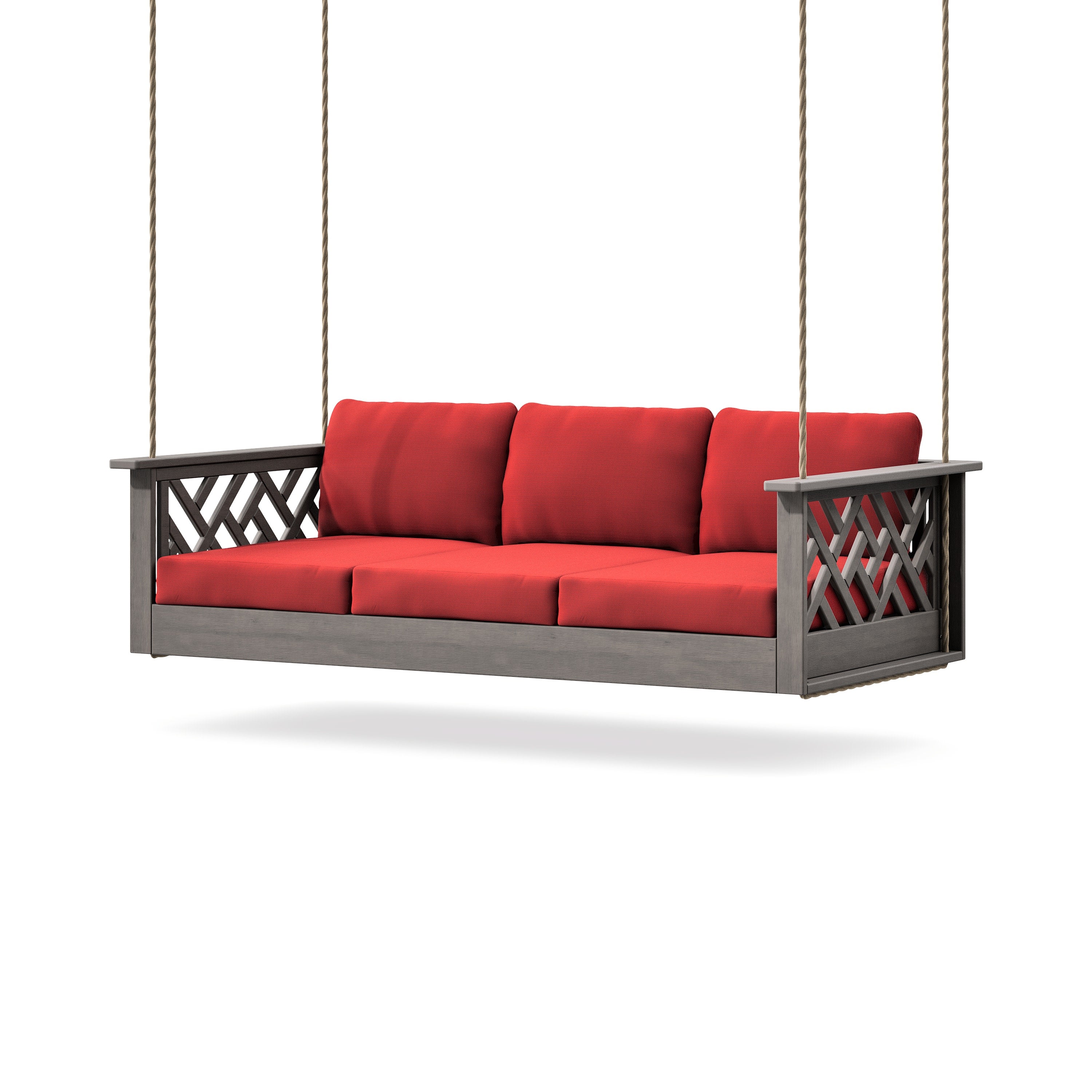 Chippendale Daybed Swing in Driftwood / Crimson Linen