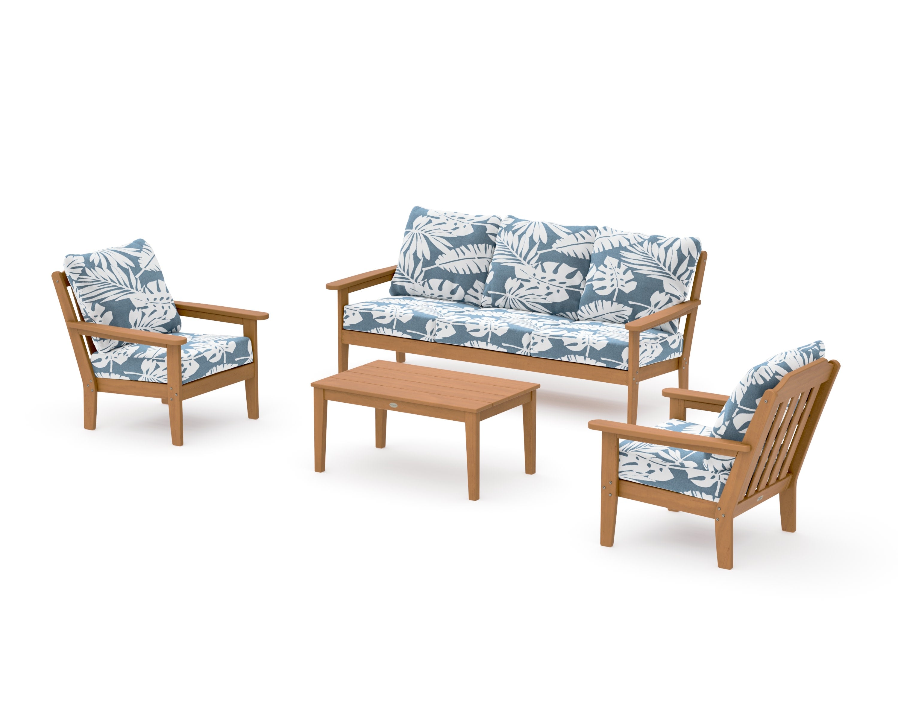 Cottage 4-Piece Deep Seating Set with Sofa in Natural / Leaf Sky Blue