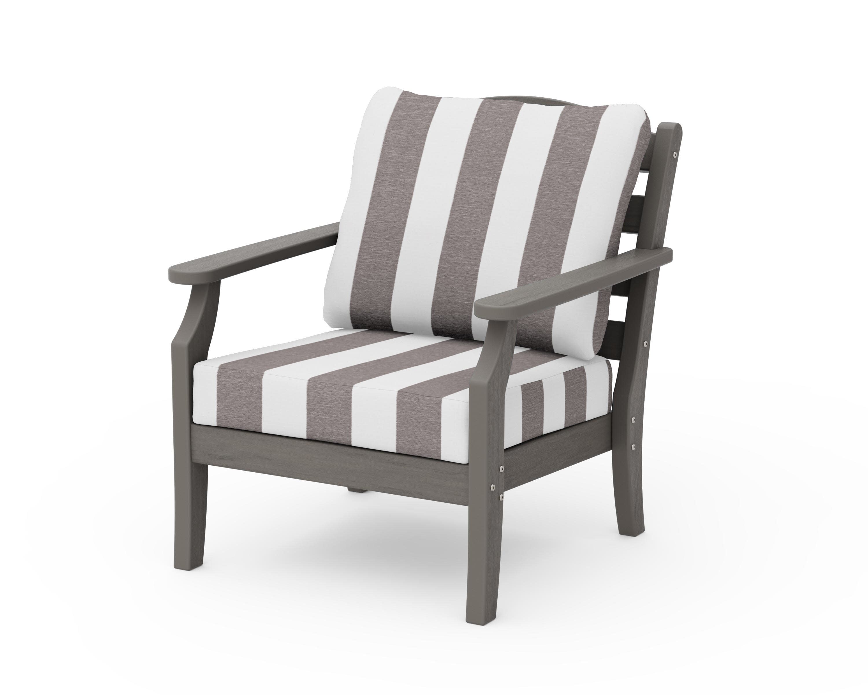 Savannah Deep Seating Chair in Driftwood / Cabana Stripe Grey Mist