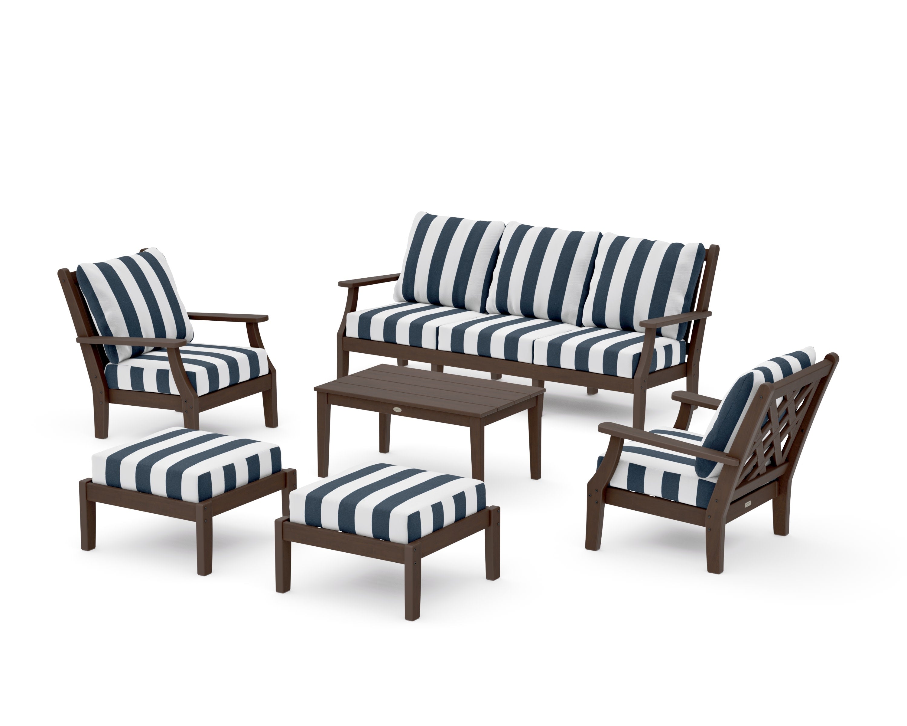 Wovendale 6-Piece Lounge Sofa Set in Kona / Cabana Stripe Marine Indigo