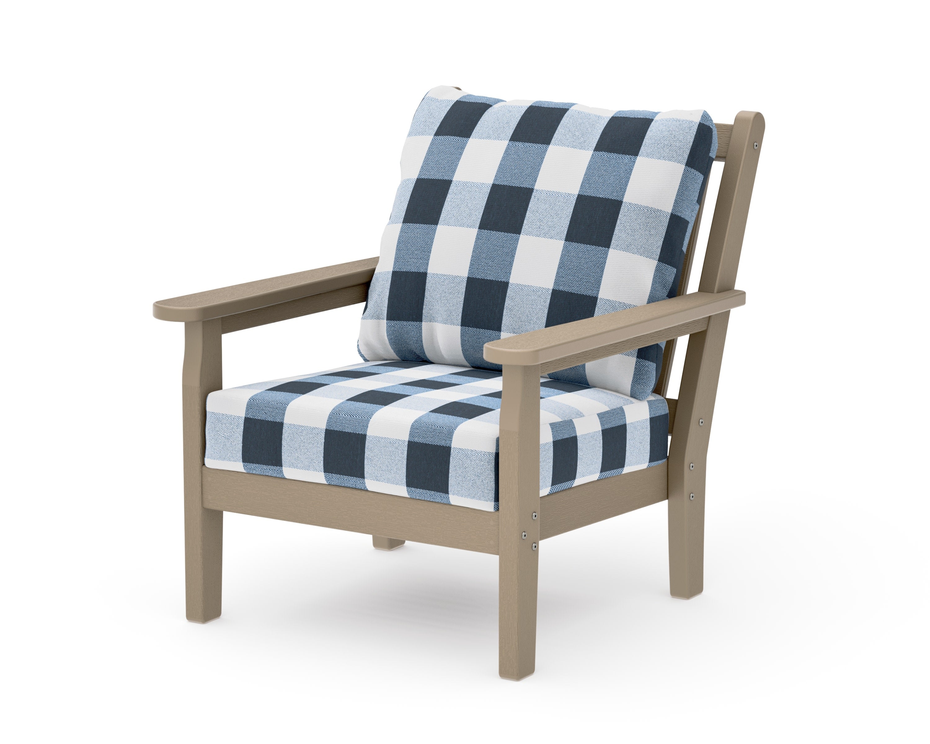 Chippendale Deep Seating Chair in Vintage Sahara / Buffalo Plaid Marine Indigo